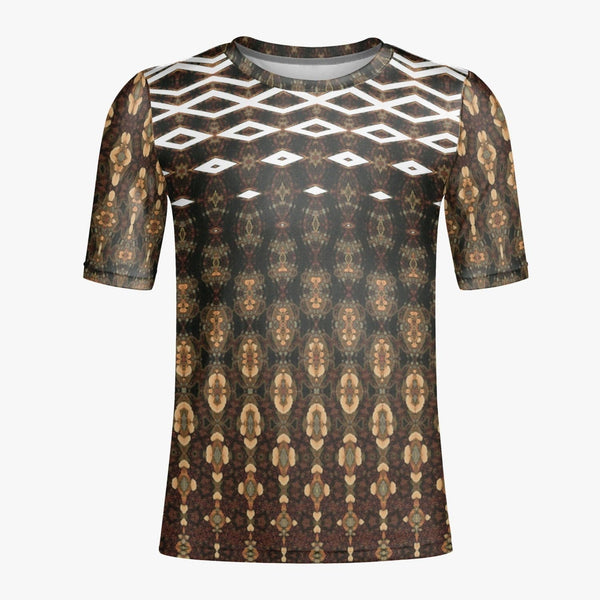 Brown with White Patterned Handmade Tribal T-shirt for Men