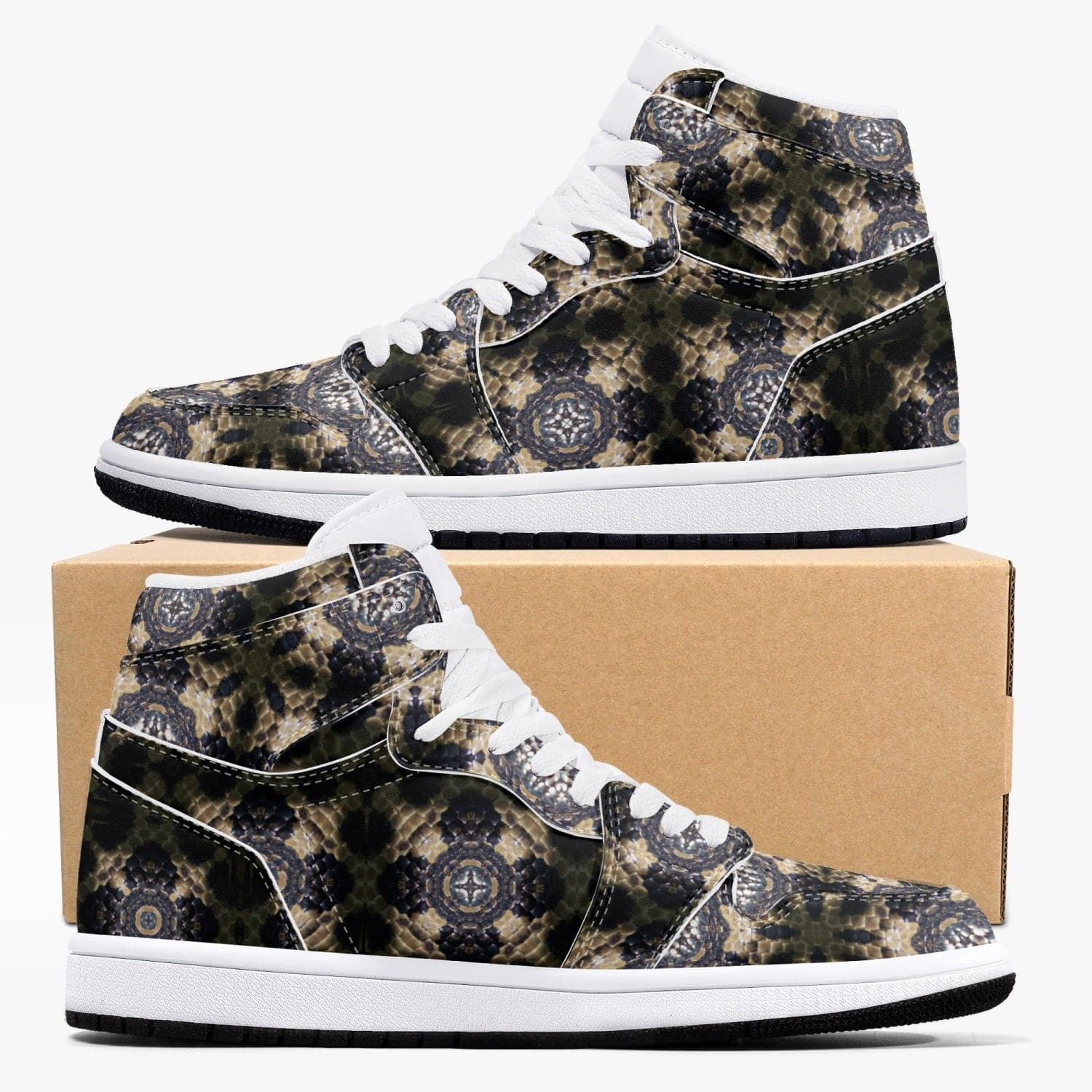 Rattle Snake Crossed pattern New Black High-Top Leather Sneakers for Men, by Sensus Studio Design