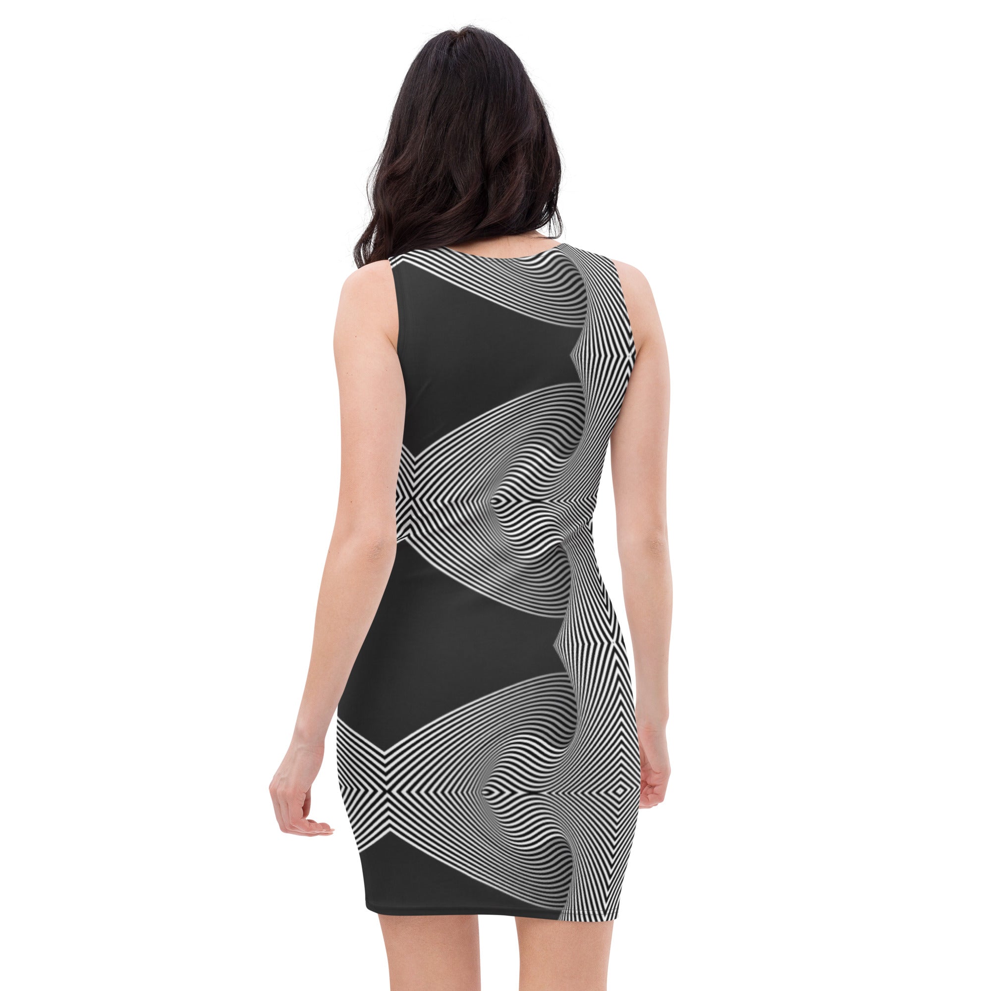 Black and White Curves, Exclusive designed fitted Sublimation Cut & Sew Dress, by Sensus Studio Design