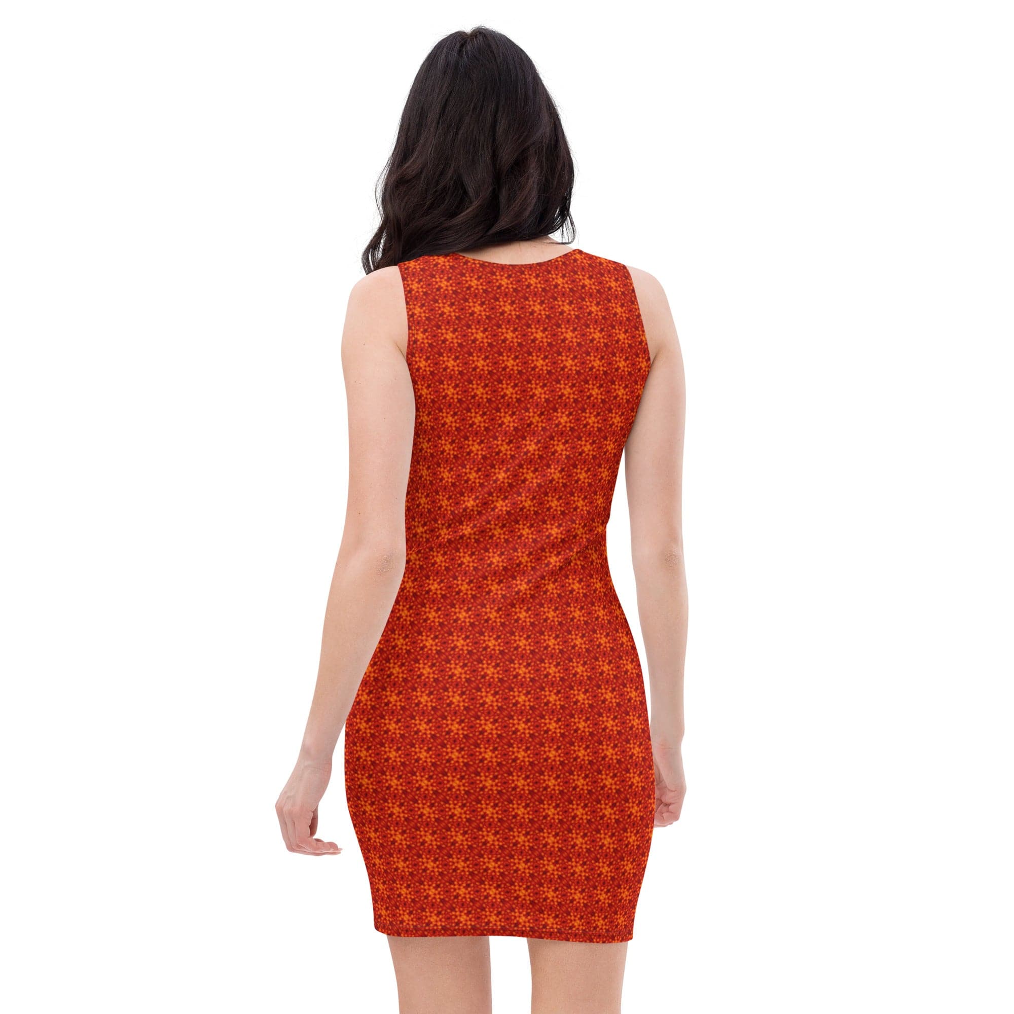 Passionate Orange figure hugging Sublimation Cut & Sew Dress, by Sensus Studio Design