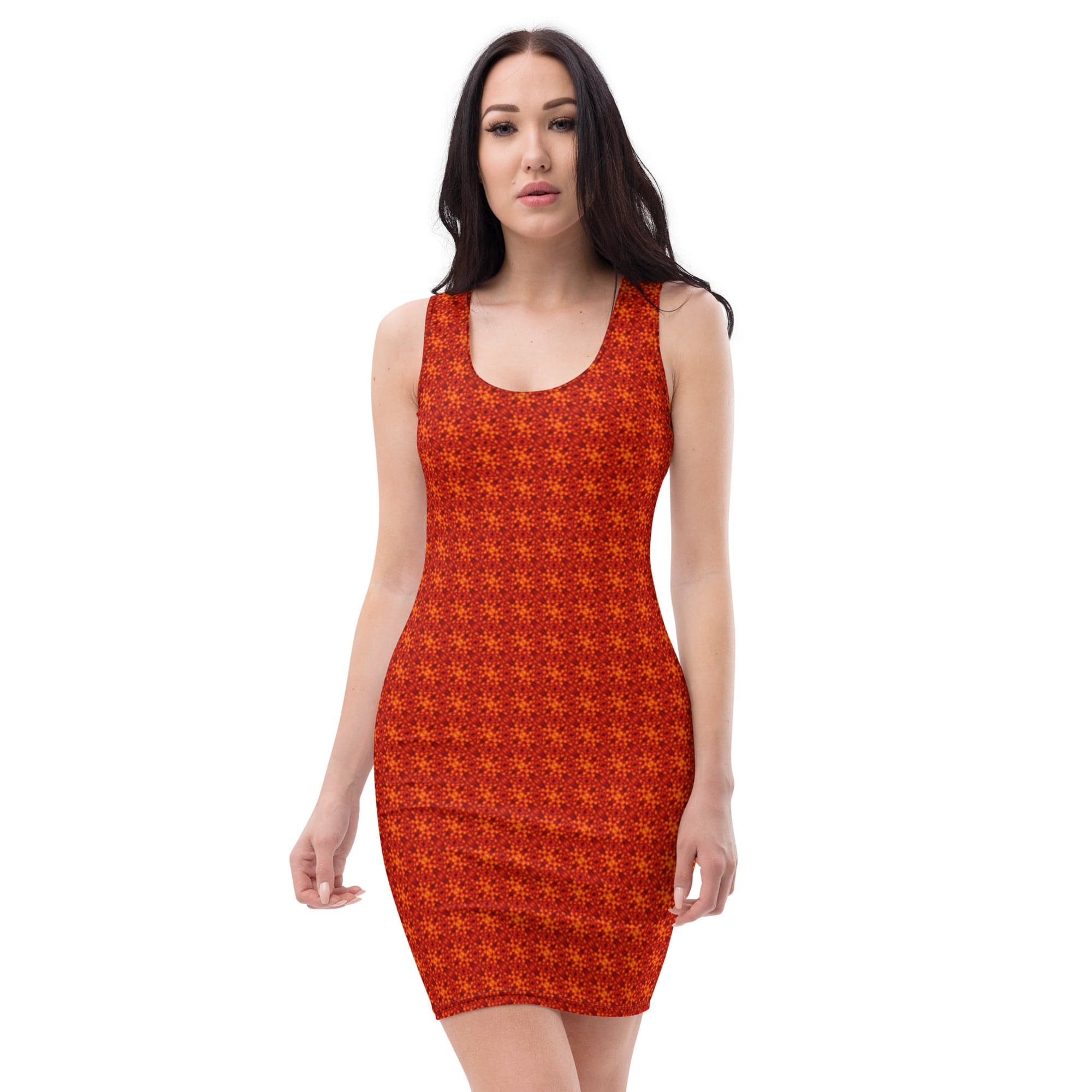 Passionate Orange figure hugging Sublimation Cut & Sew Dress, by Sensus Studio Design