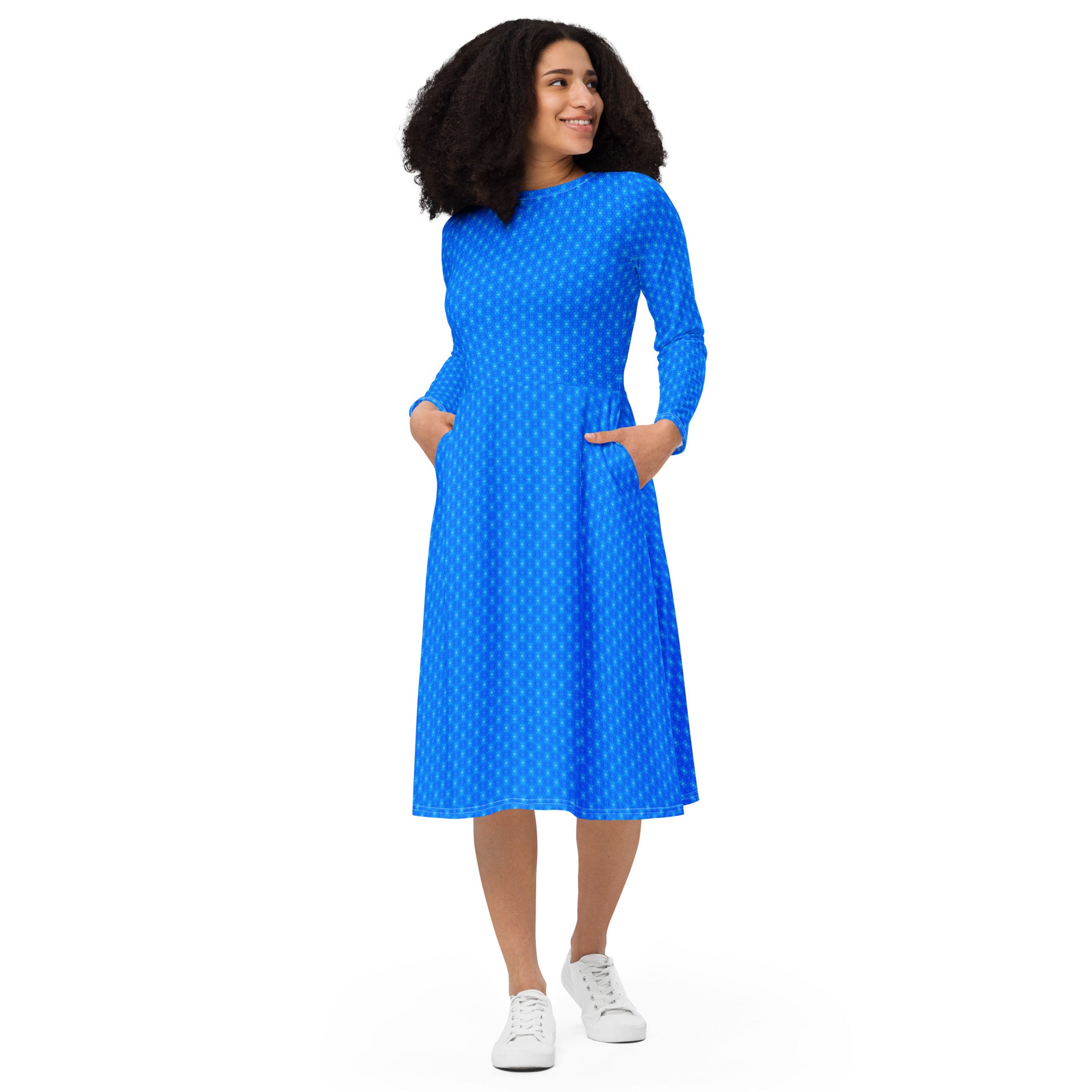 Deep  blue sky narrow fitted long sleeve midi dress, by Sensus Studio Design