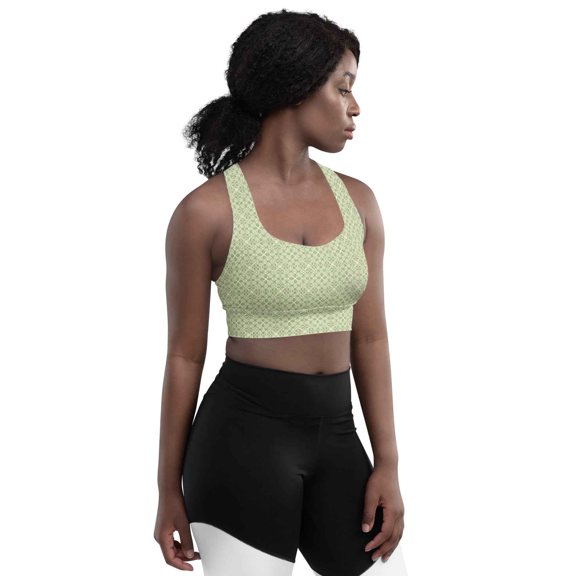 Soft Green Longline sports bra, by Sensus Studio Design