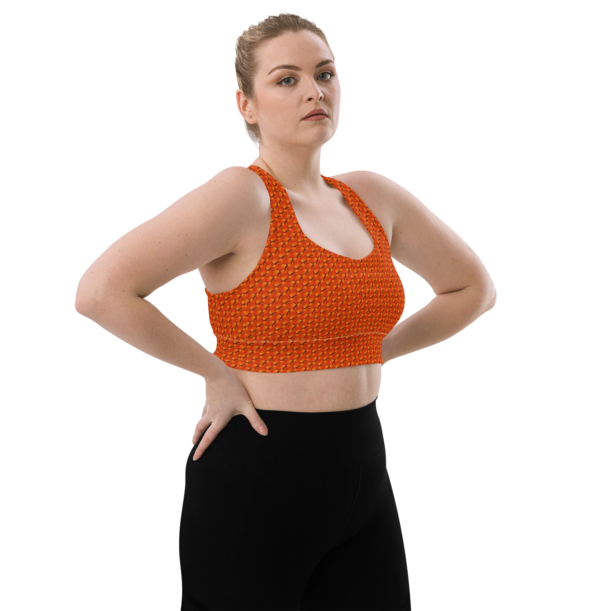Orange Snake Skin fine patterned Longline sports bra, by Sensus Studio Design