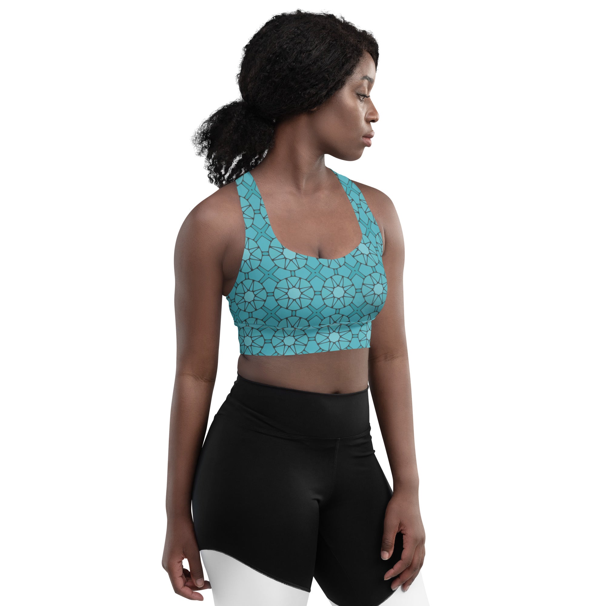 Green Starry patterned Longline sports bra, by Sensus Studio Design