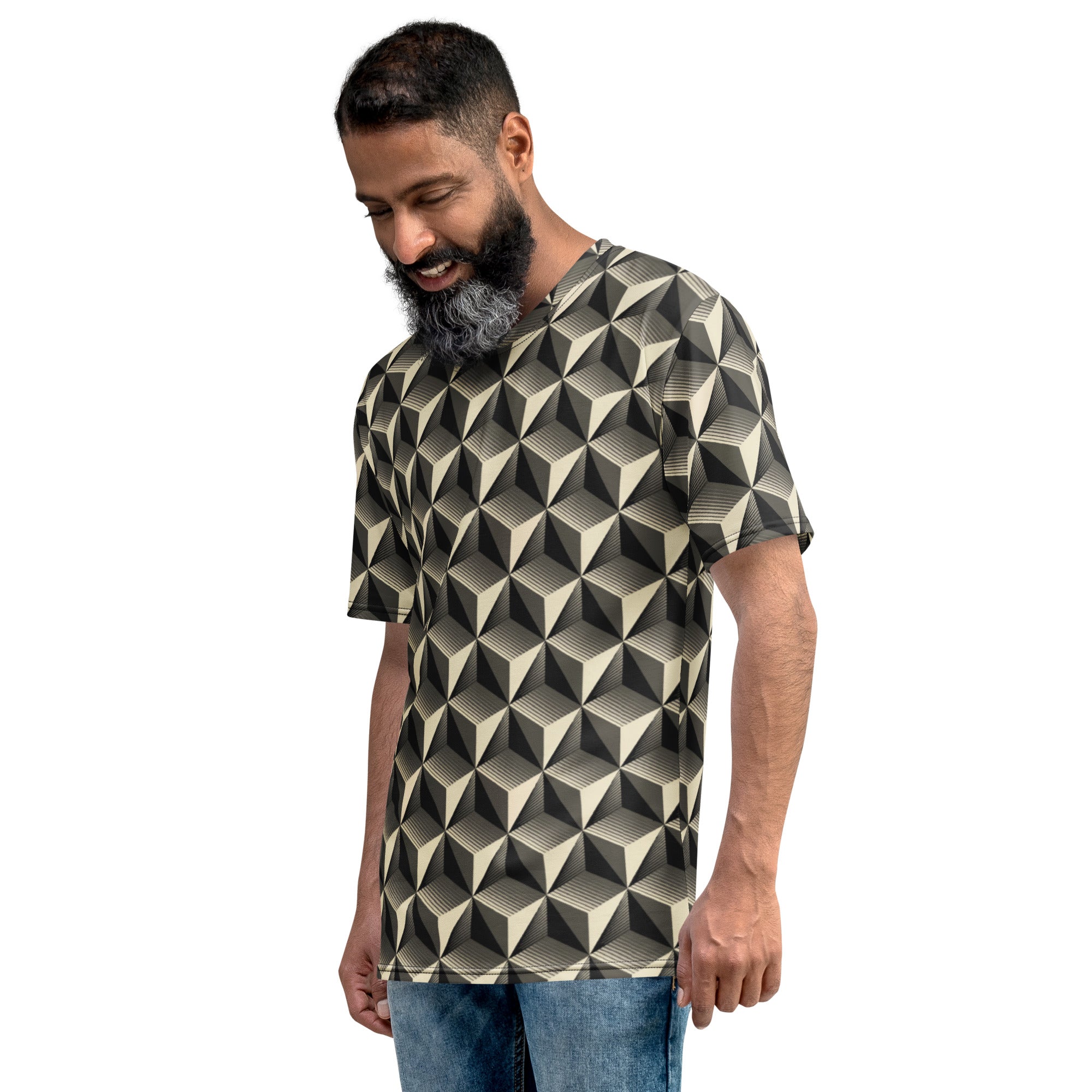 Black and White Graphic Cubes  designed Men's t-shirt, by Sensus Studio Design