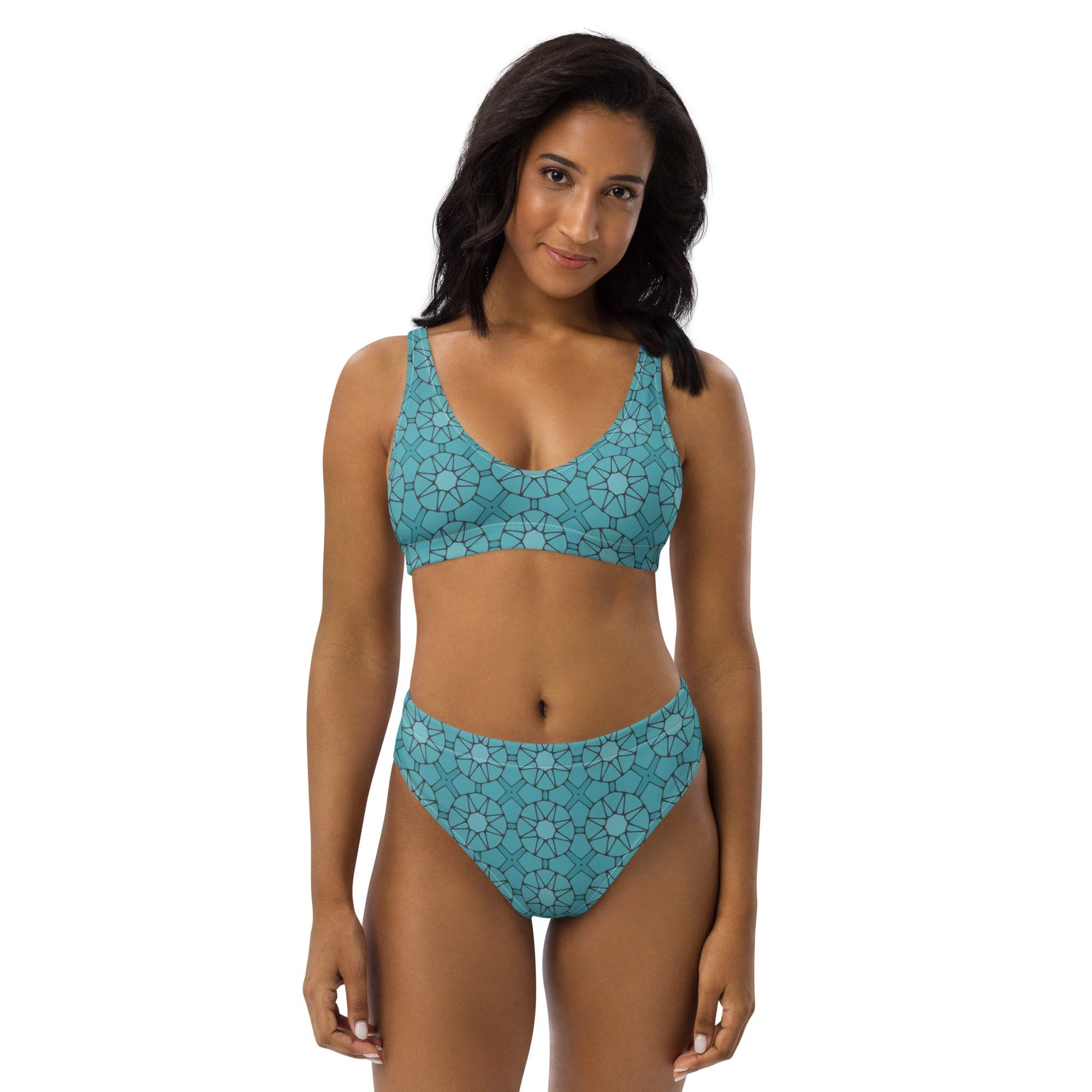 Green starry patterned Recycled high-waisted bikini, by Sensus Studio Design