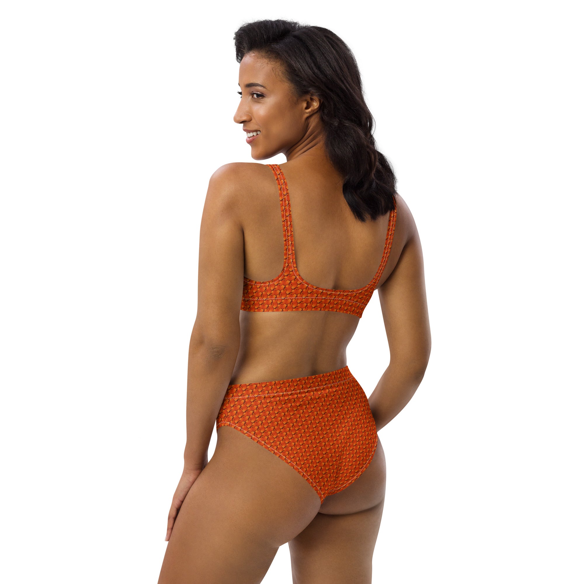 Orange Snake  Skin, fine patterned Recycled high-waisted bikini, by Sensus Studio Design