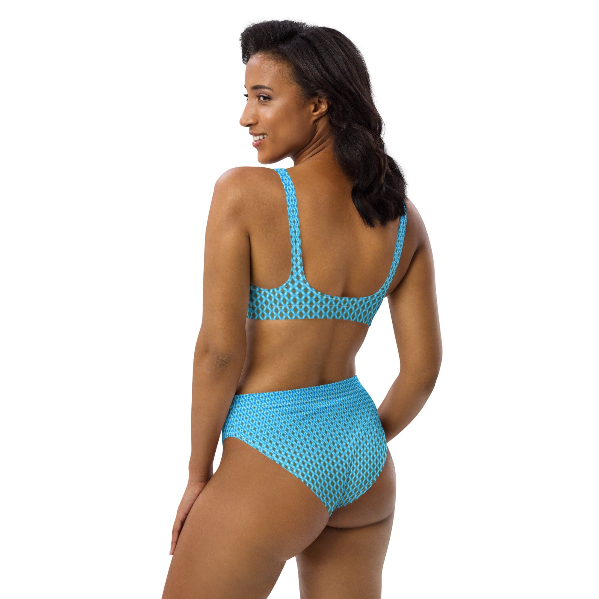 Atlantic Blue fine patterned Recycled high-waisted bikini, by Sensus Studio Design