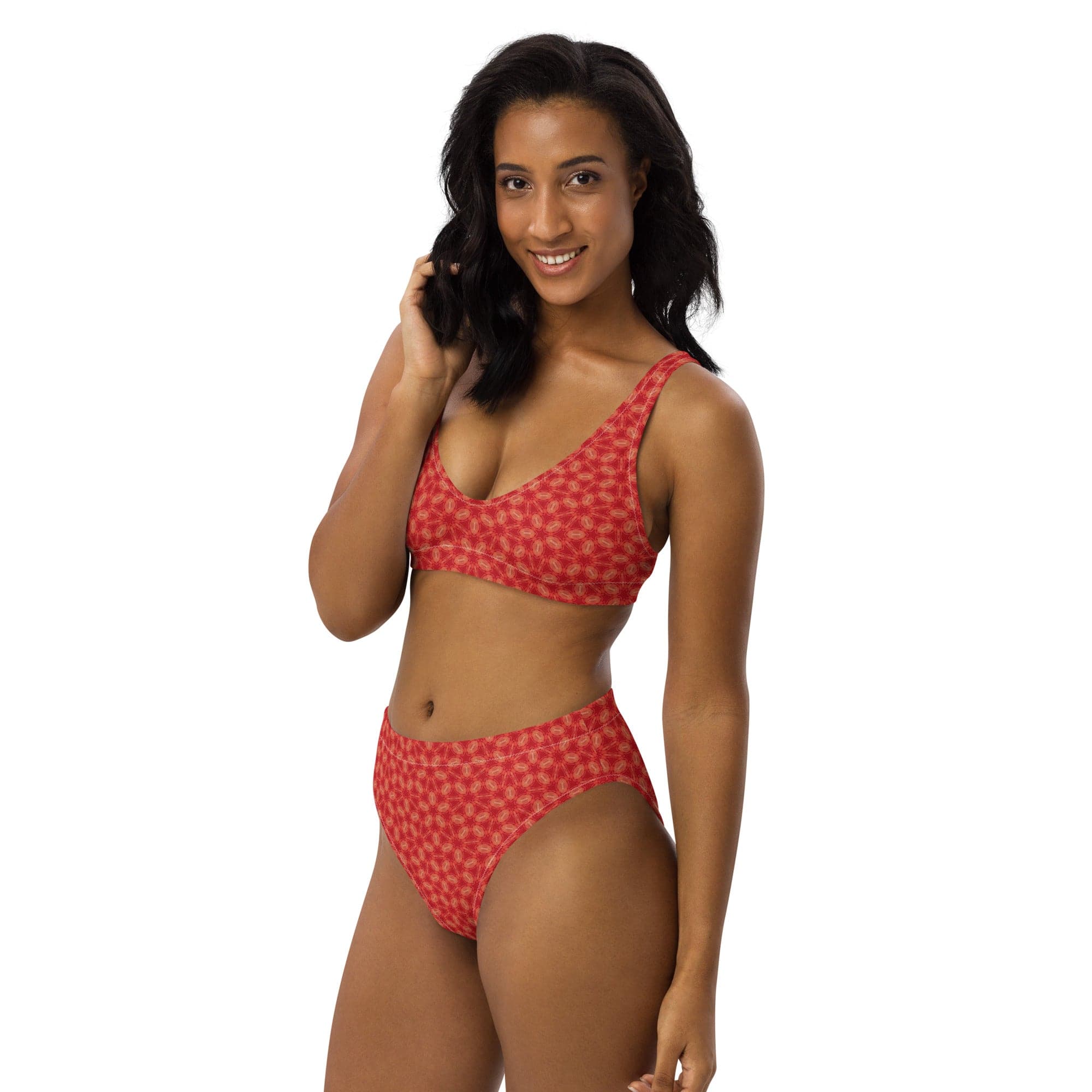 Happy Red Buttercup, Recycled high-waisted bikini, by Sensus Studio Design