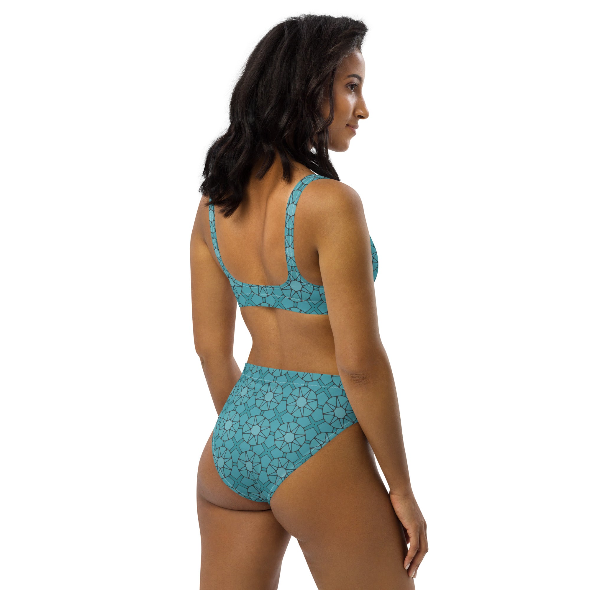 Green starry patterned Recycled high-waisted bikini, by Sensus Studio Design