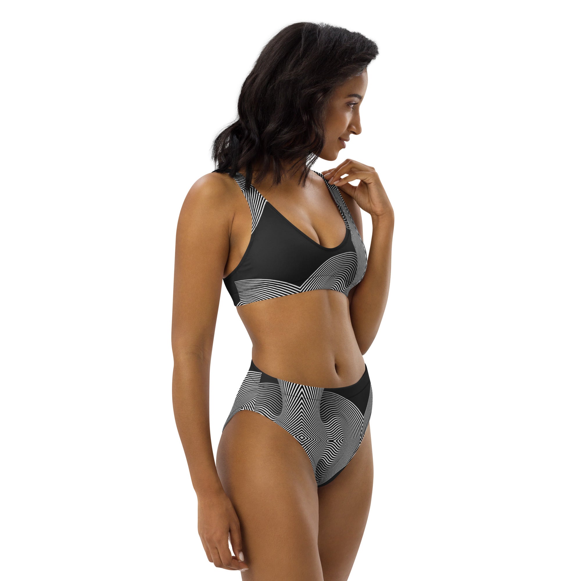 Black and White Curves, Recycled high-waisted bikini, by Sensus Studio Design