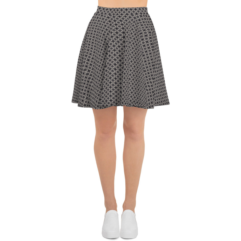 White lilie on Black , Skater Skirt, by Sensus Studio Design