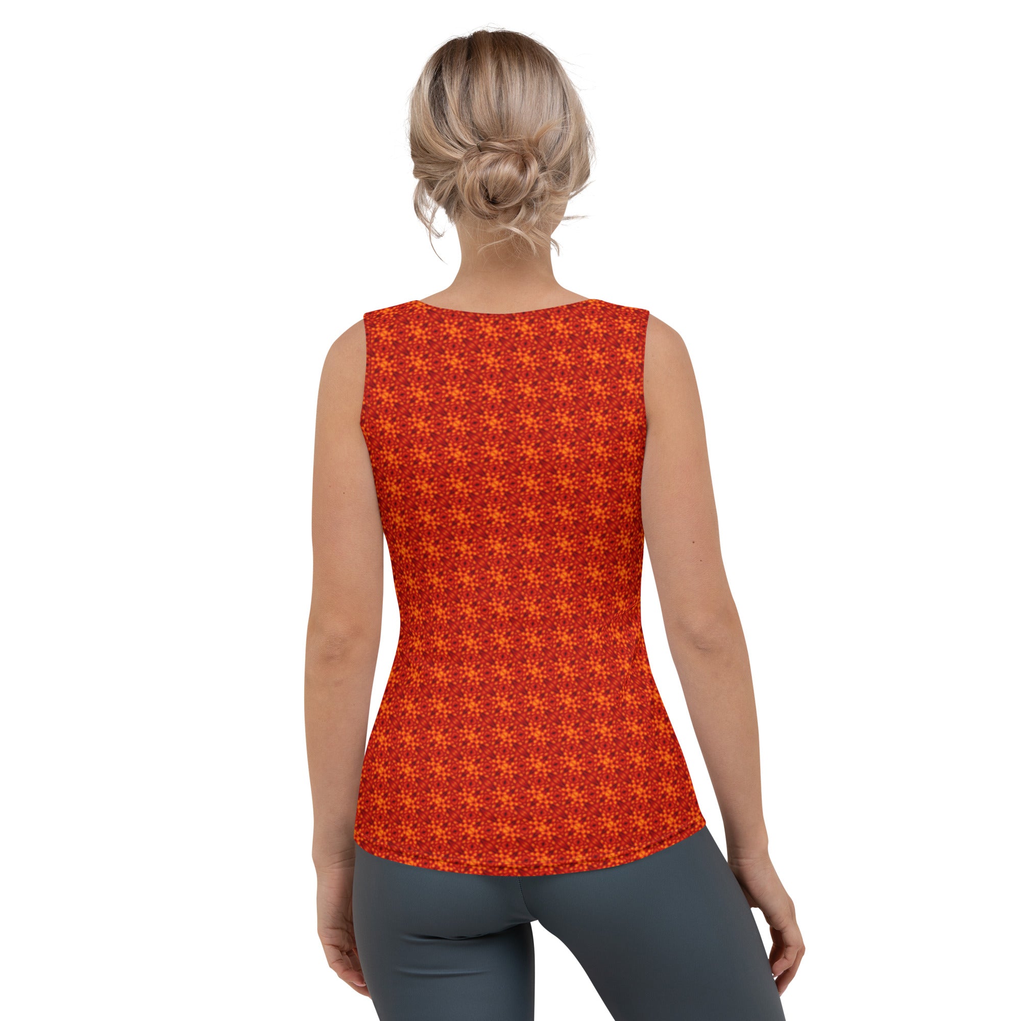 Passionate Orange, figure hugging Sublimation Cut & Sew Tank Top, by Sensus Studio Design
