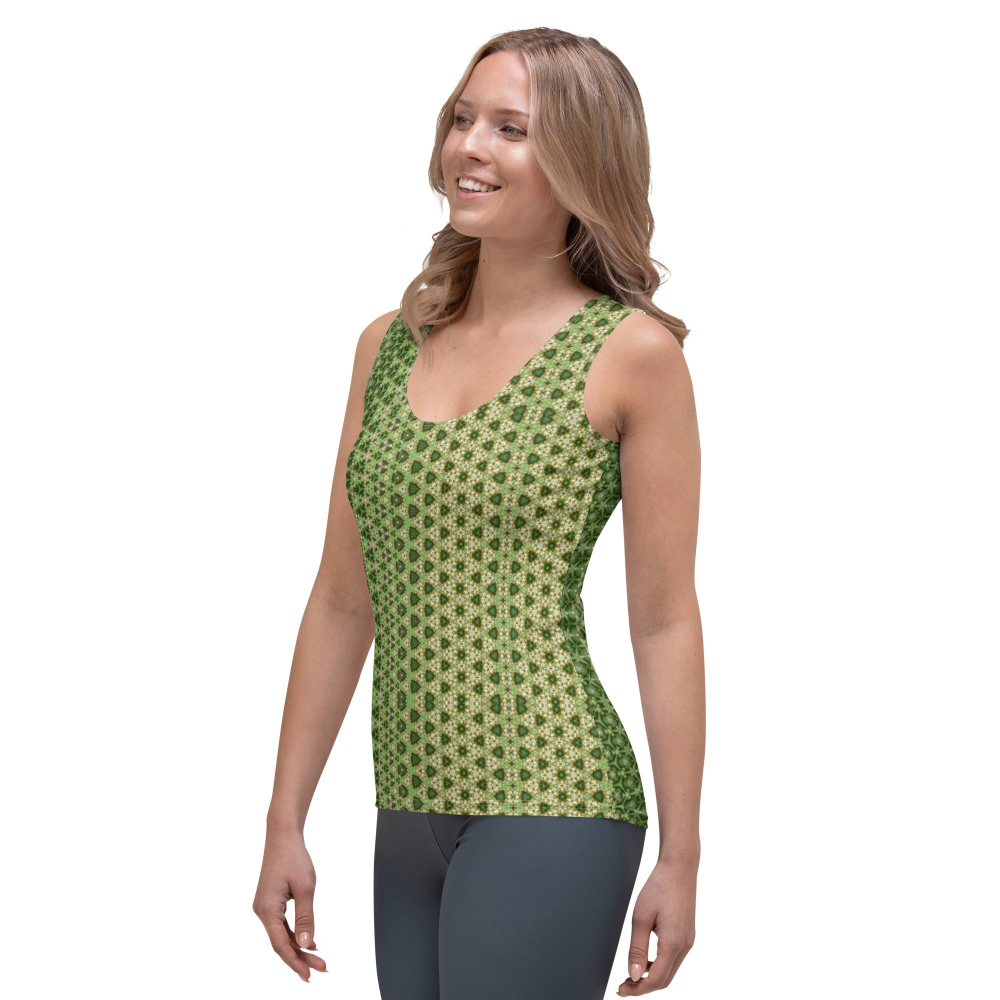 Scarabee Green Pyramid patterned Sublimation Cut & Sew Tank Top, by Sensus Studio Design