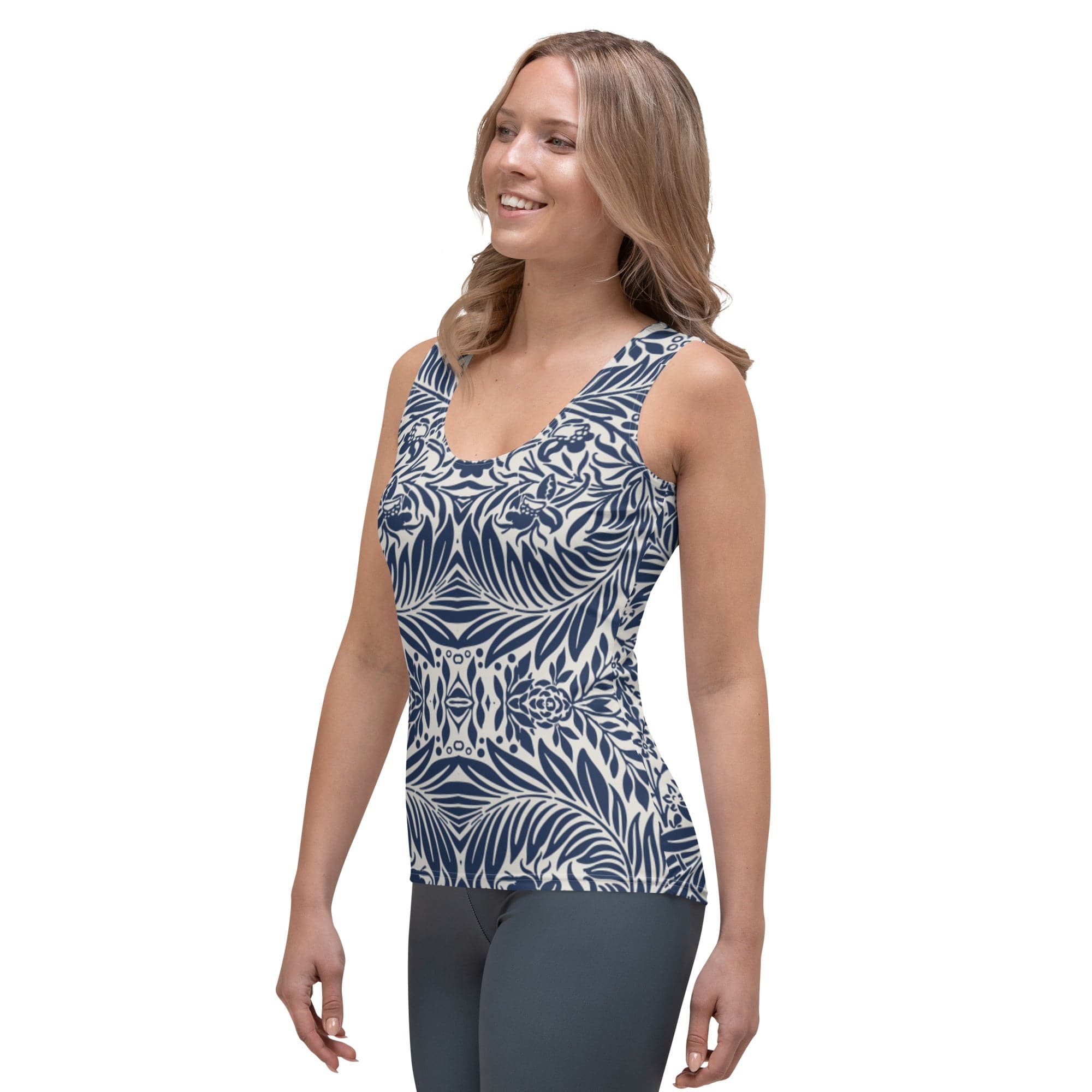 Blue and White Floral composition, Womens Sublimation Cut & Sew Tank Top, by Sensus Stduio Design