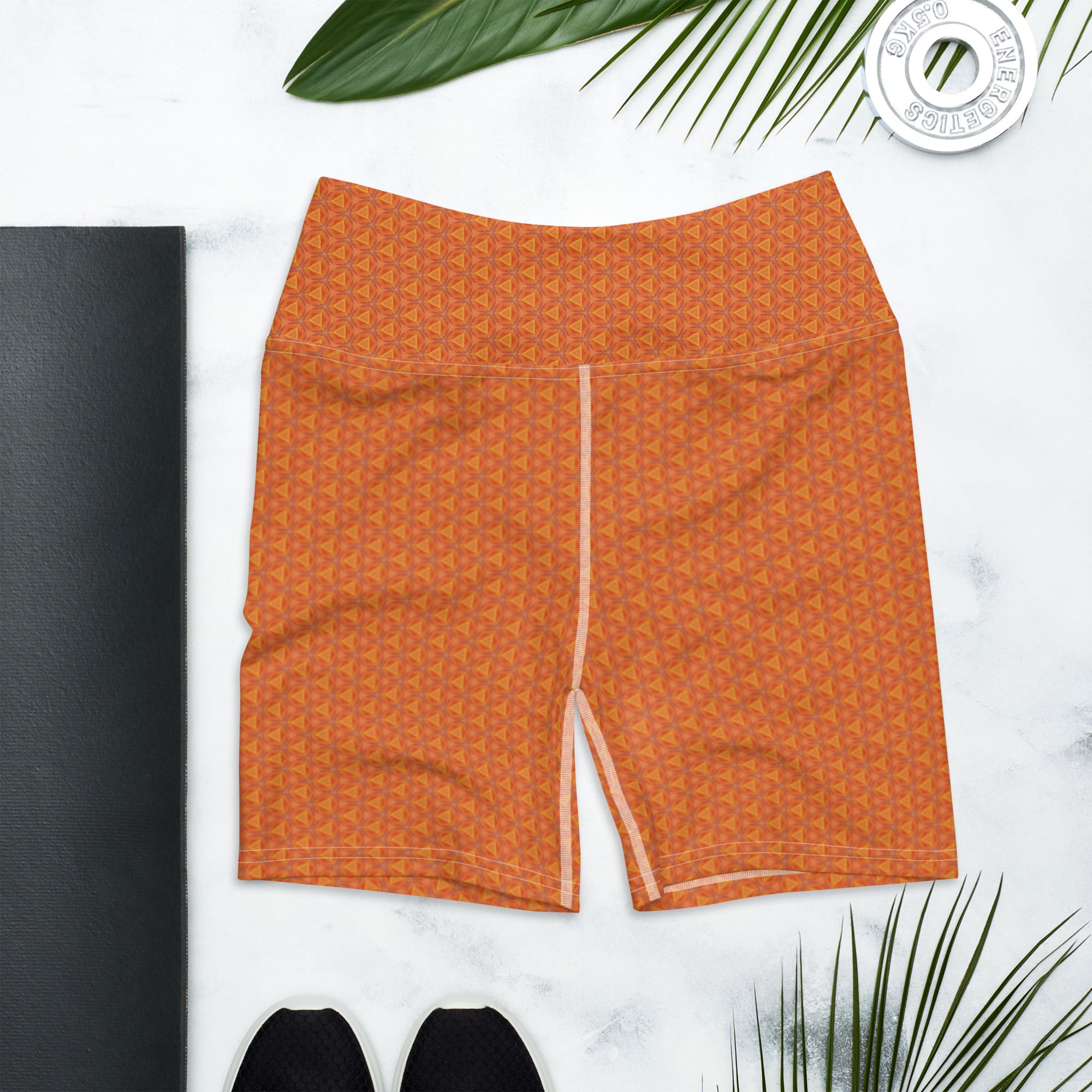 Soft orange tulip triangled pattern, Yoga Shorts, by Sensus Studio Design