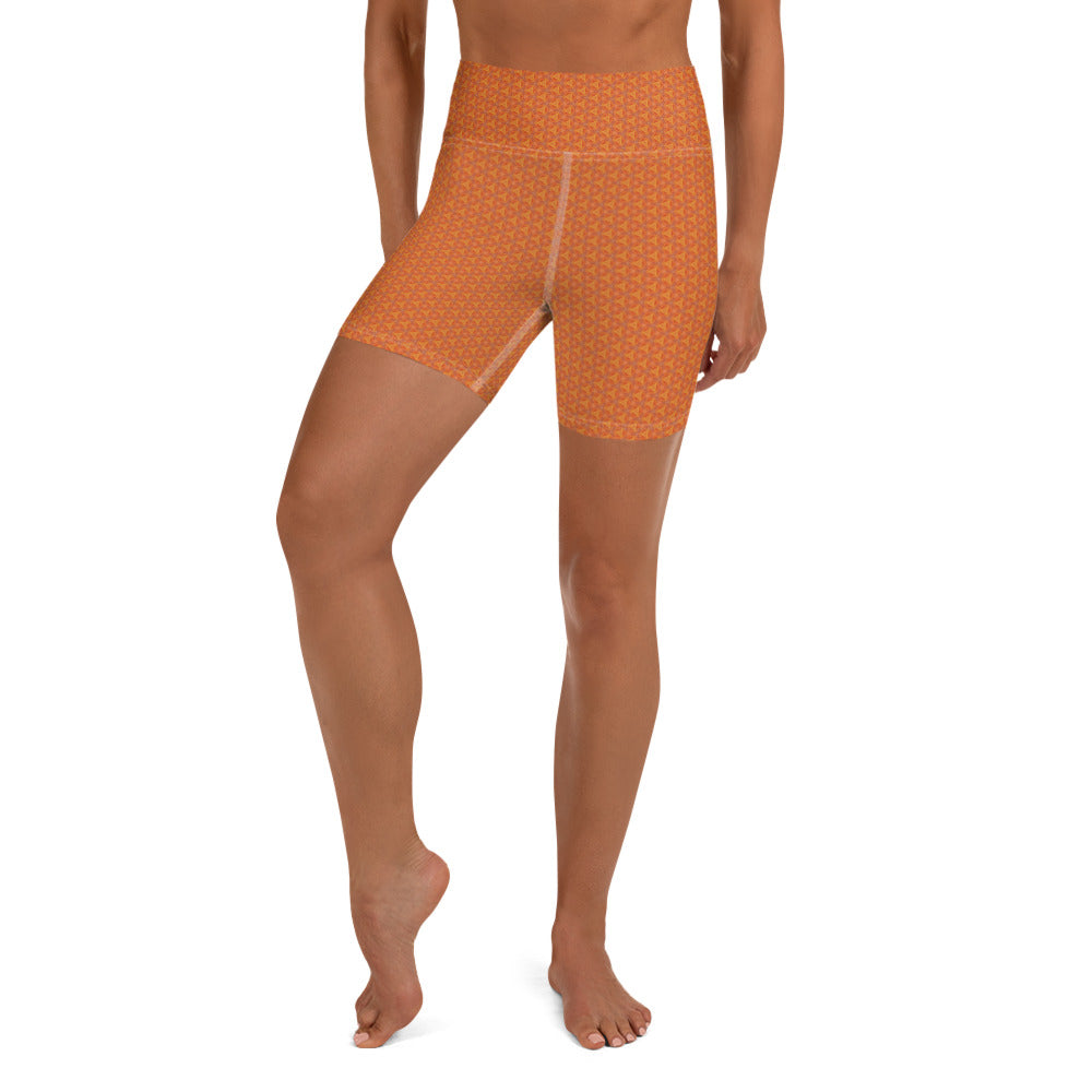 Soft orange tulip triangled pattern, Yoga Shorts, by Sensus Studio Design