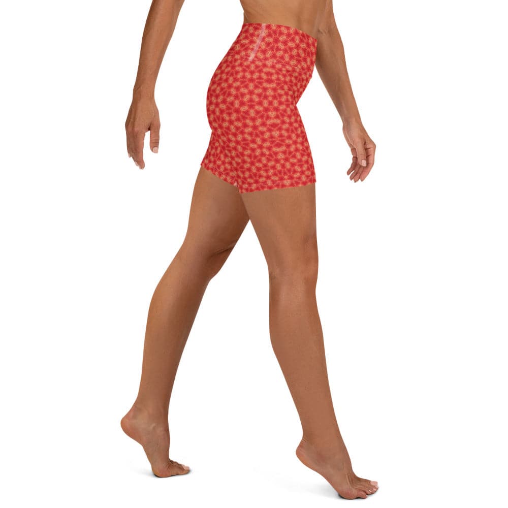 Happy Red Buttercup, Yoga Shorts, by Sensus Studio Design