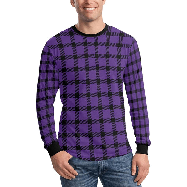 Purple and black tartan men's long sleeve t-shirt
