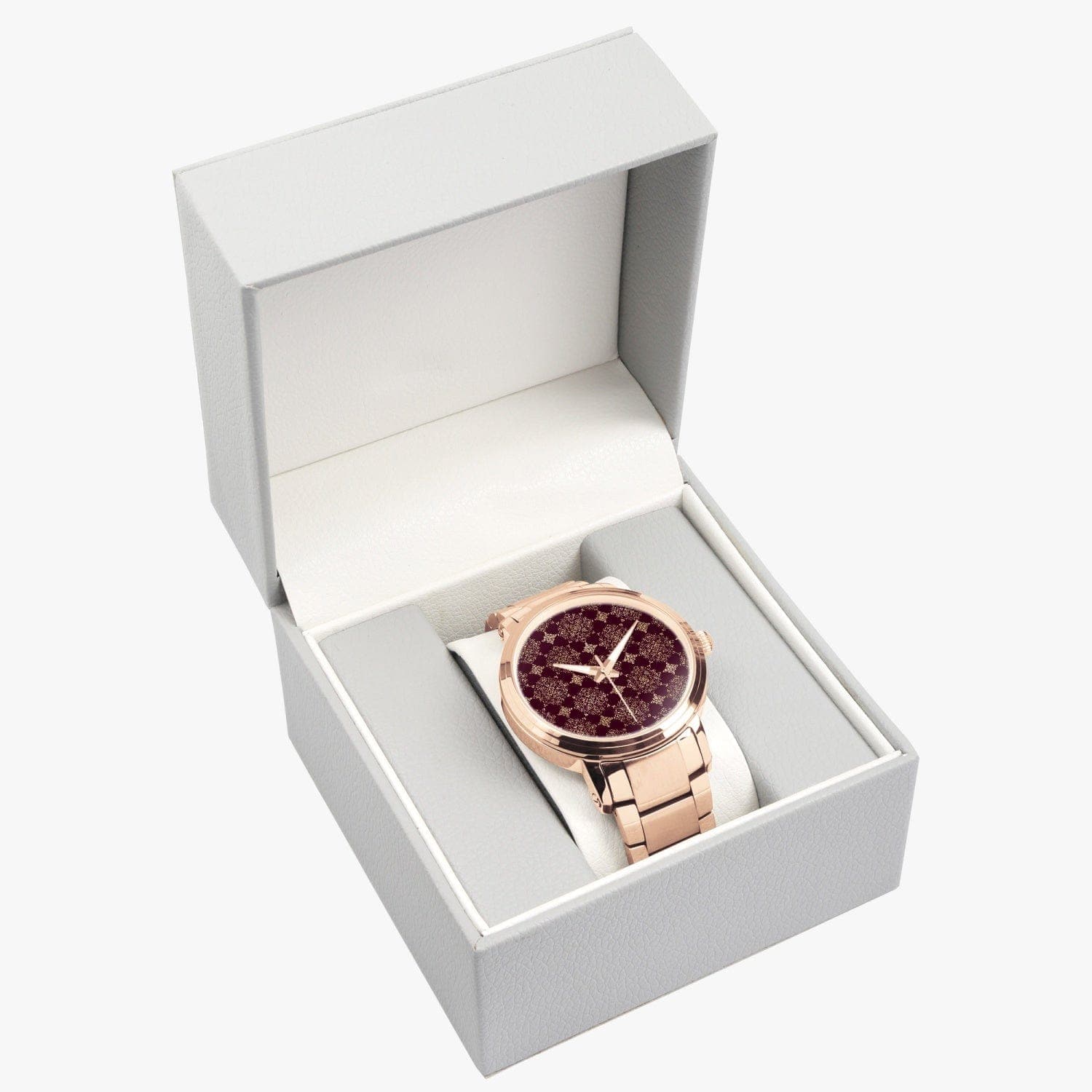 Dark Rose and Gold Damask Patterned New Steel Strap Automatic Watch, by Sensus Studio Design