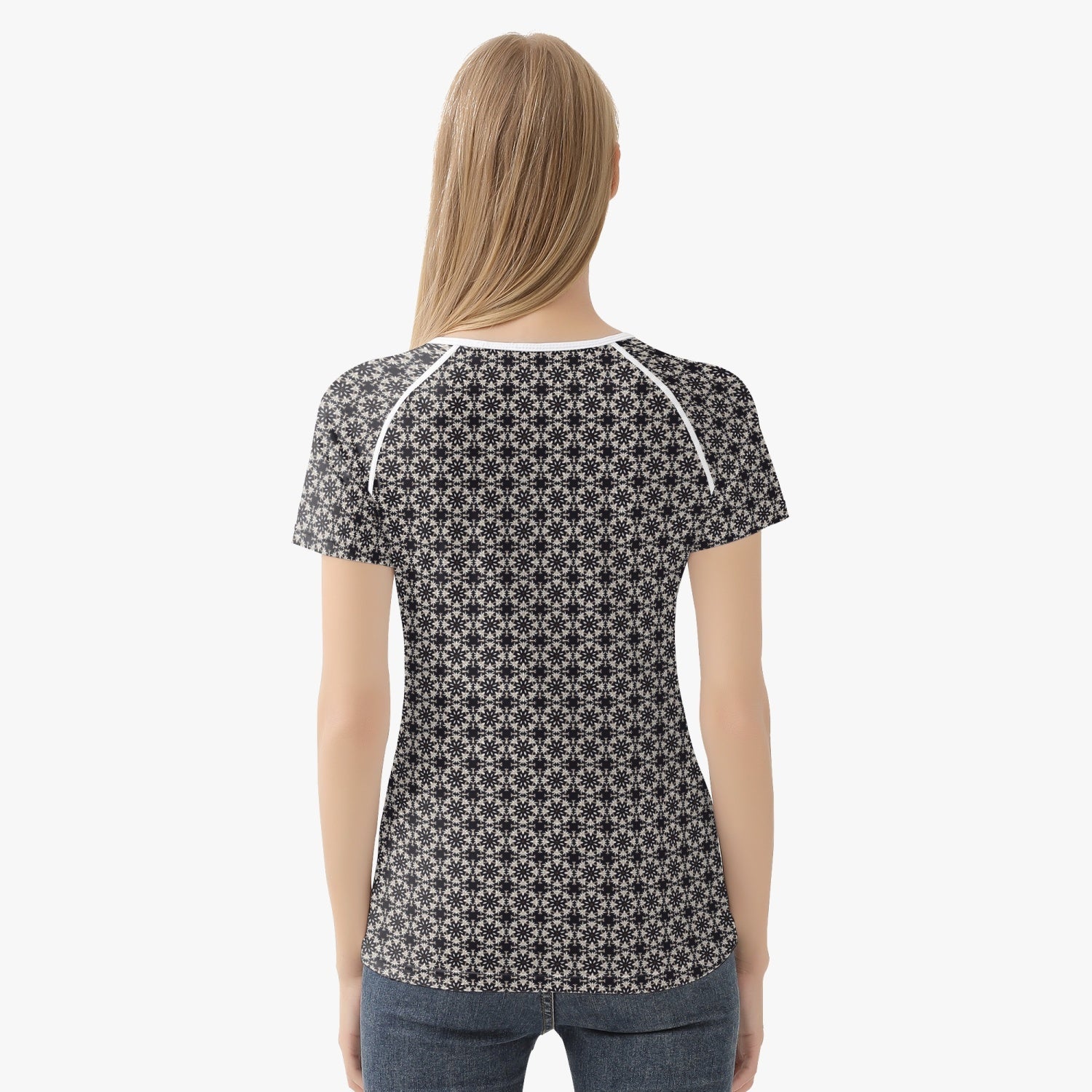 White lilie on Black,Handmade  Women T-shirt, Yoga top, by Sensus Studio Design