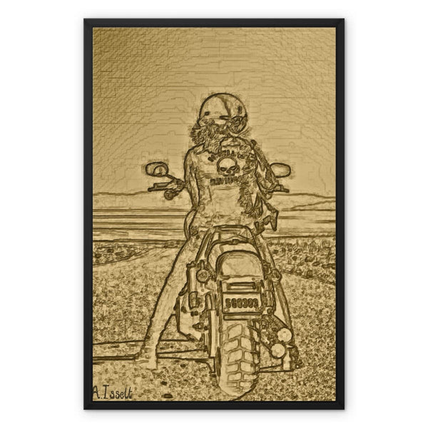 Biker Woman Gold Framed Canvas
