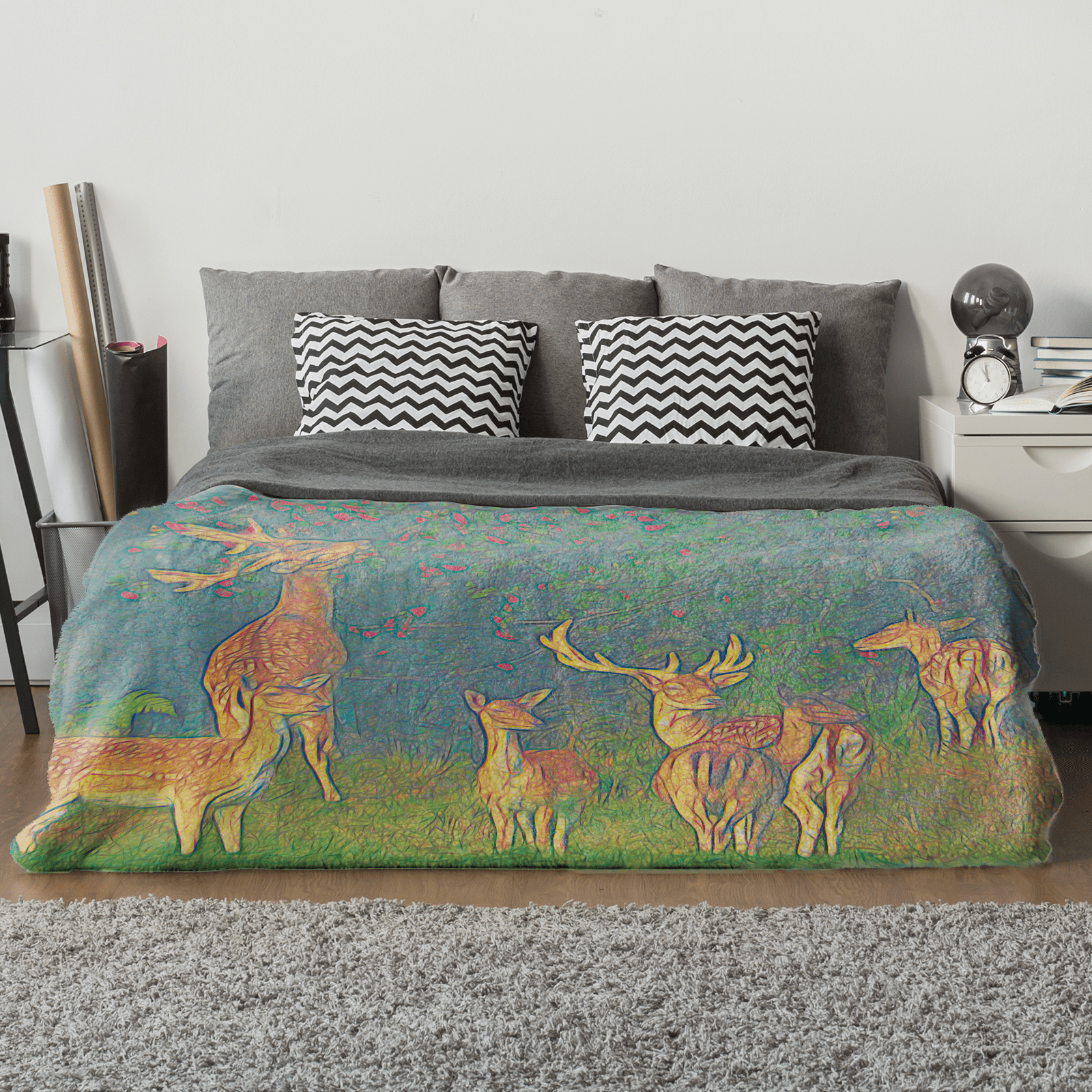 Pack of deers in the forest. Blanket Premium  200 x 150 cm / 60" x 80"