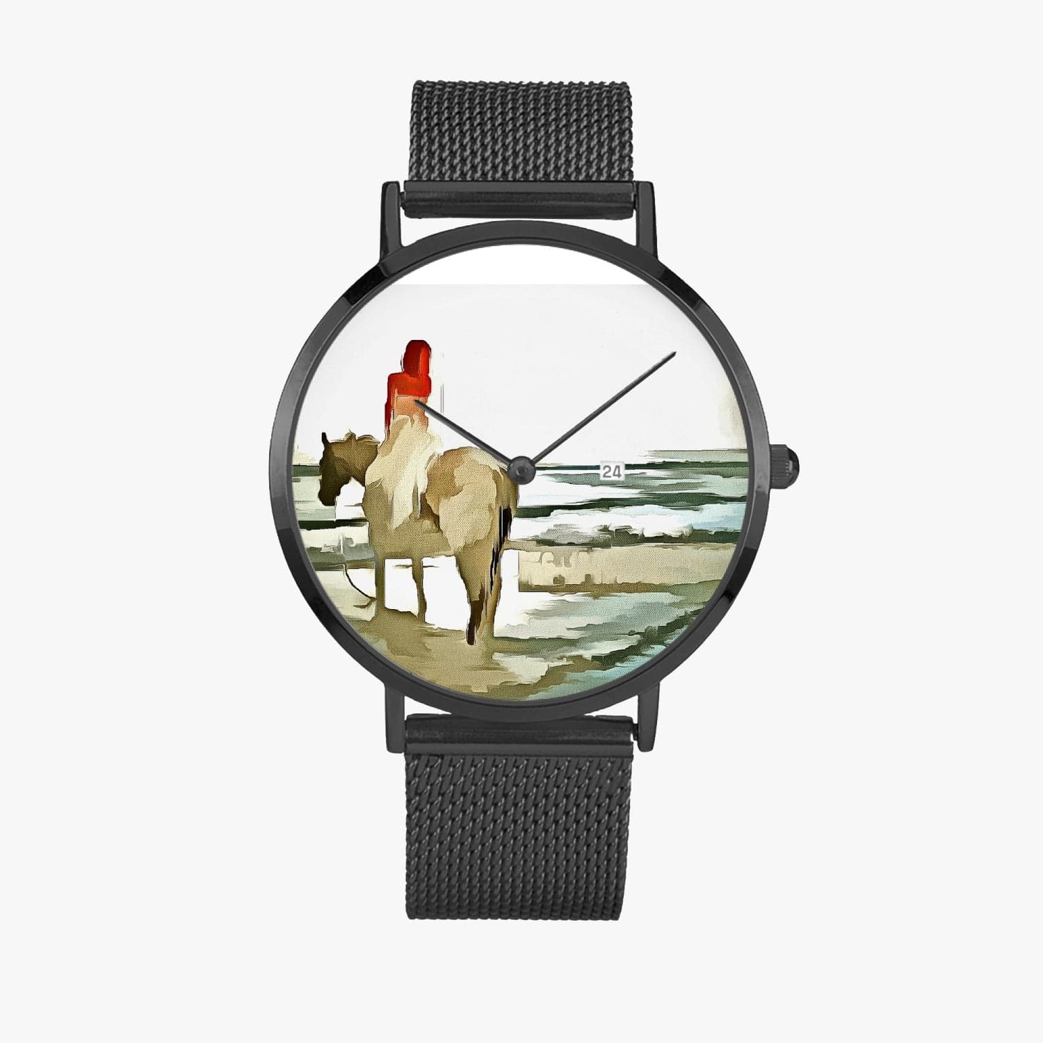Horseback Ride on the Beach Stainless Steel Perpetual Calendar Quartz. Designer watch by Sensus Studio