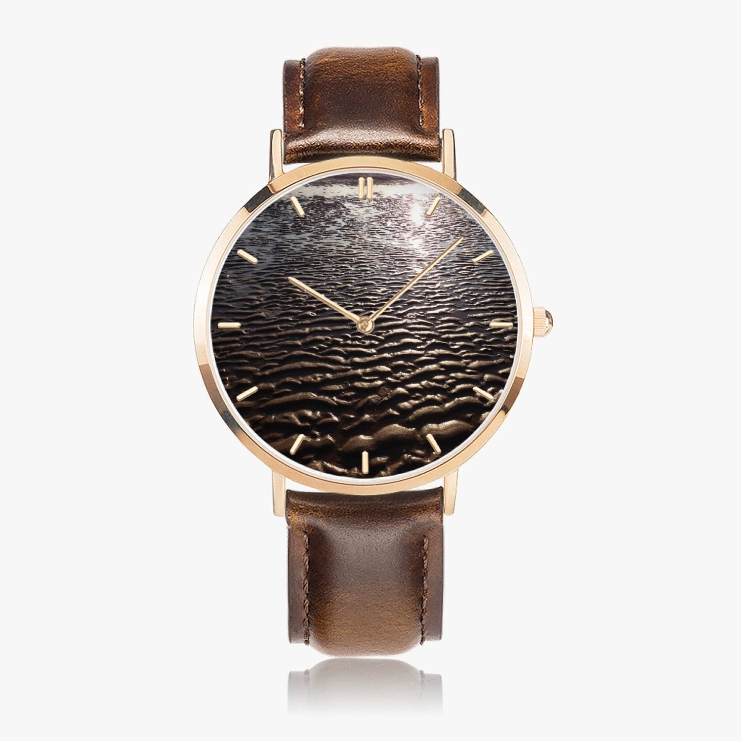 Sand relief, Hot Selling Ultra-Thin Leather Strap Quartz Watch (Rose Gold With Indicators)  Designer watch by Sensus Studio