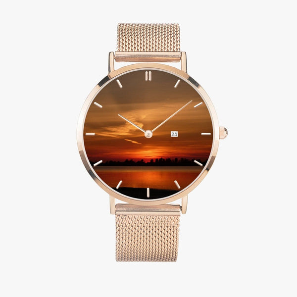 Red Sunset. Stainless Steel Perpetual Calendar Quartz Watch (With Indicators). by Sensus Studio Design