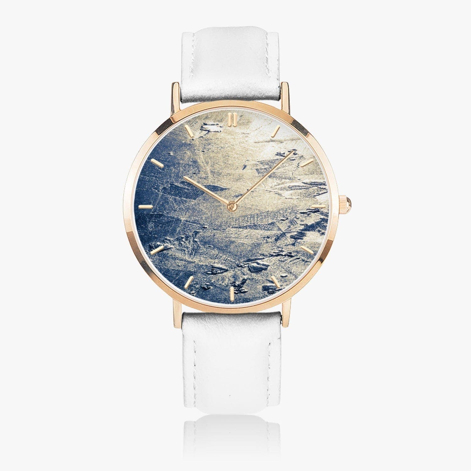 Frozen Time. Hot Selling Ultra-Thin Leather Strap Quartz Watch (Rose Gold With Indicators). Designer watch by Ingrid Hütten
