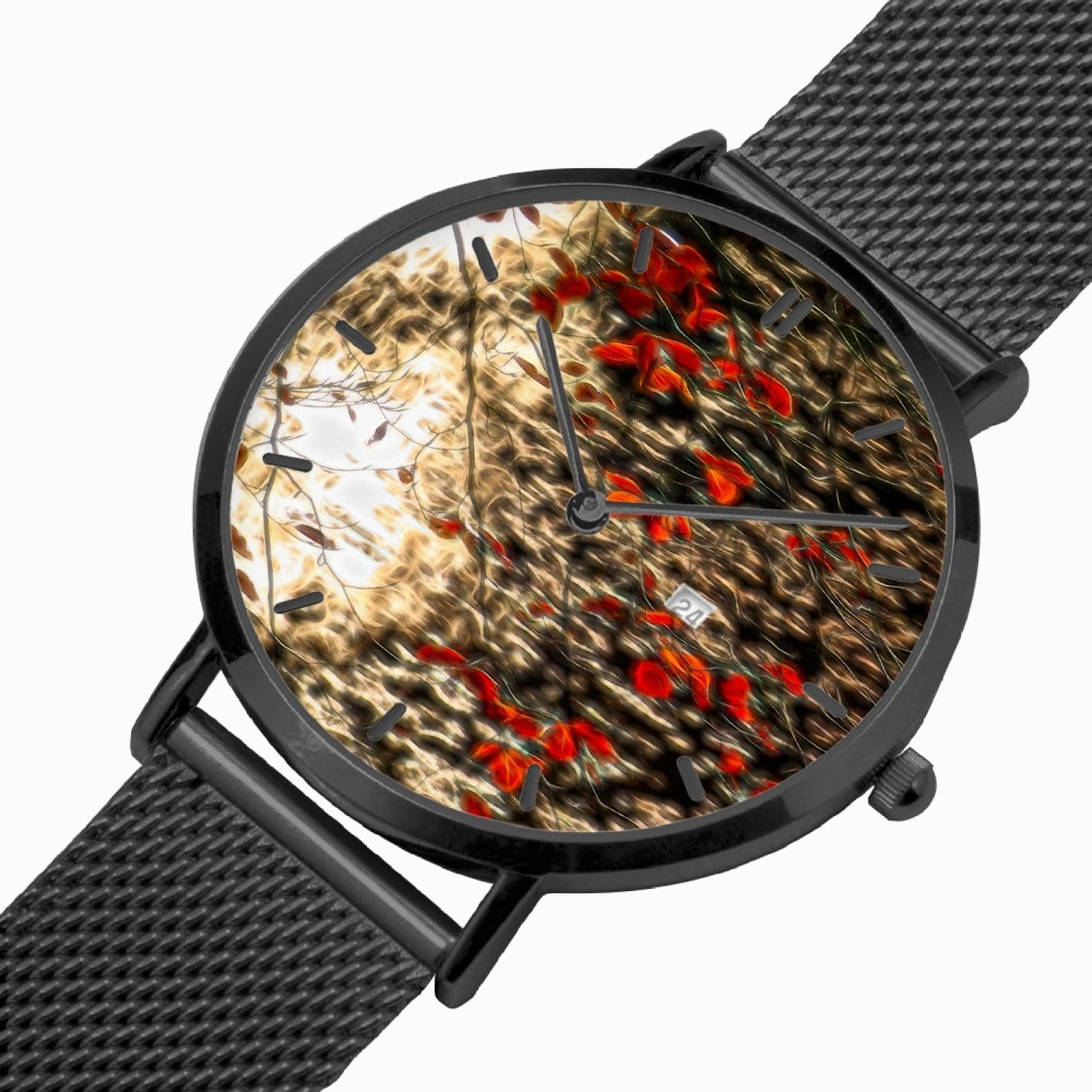 Floating leafes over water. Stainless Steel Perpetual Calendar Quartz Watch (With Indicators). designed by Sensus Studio Design Designer watch by Ingrid Hütten
