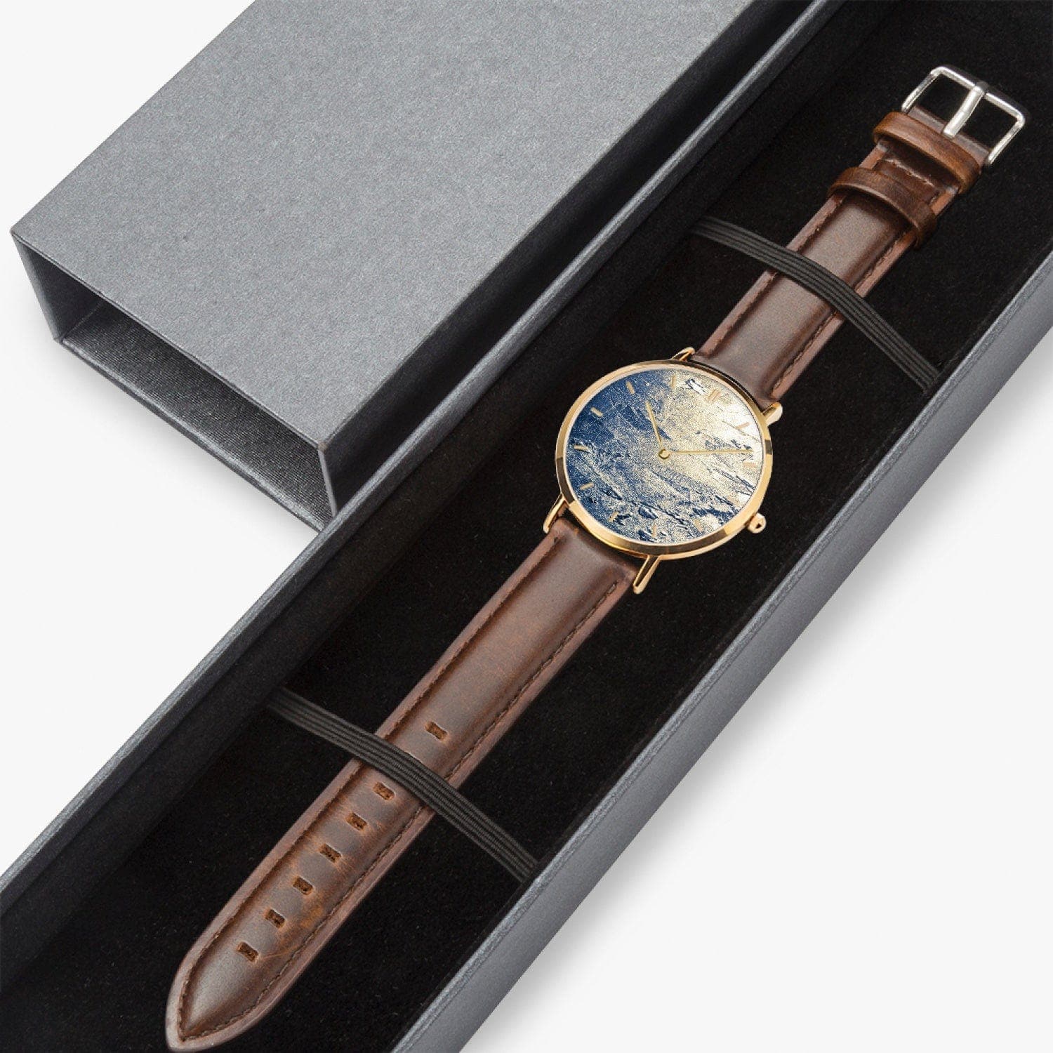 Frozen Time. Hot Selling Ultra-Thin Leather Strap Quartz Watch (Rose Gold With Indicators). Designer watch by Ingrid Hütten