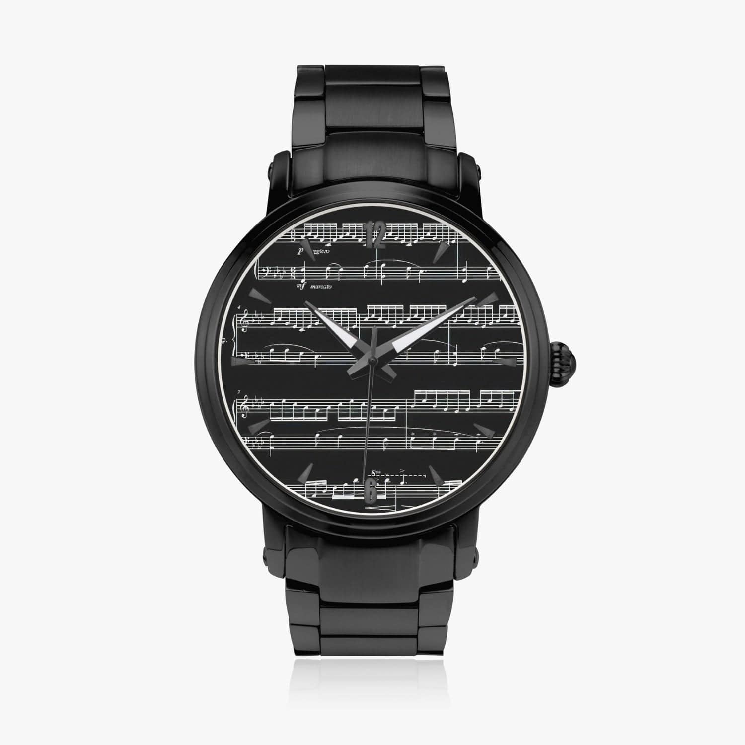 Music Black. New Steel Strap Automatic Watch.  Designer watch by Ingrid Hütten