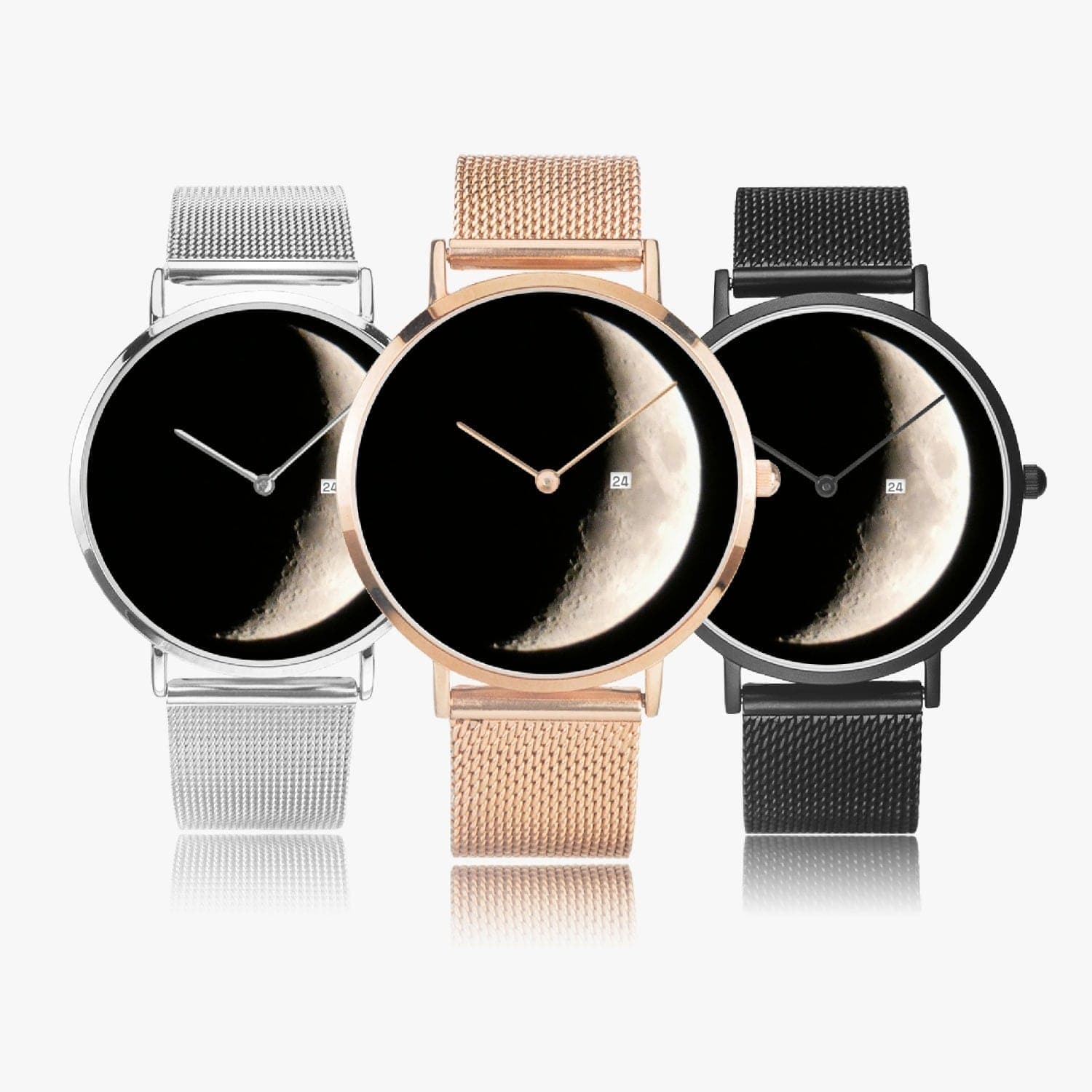 New moon. Stainless Steel Perpetual Calendar Quartz Watch.  Designer watch by Sensus Studio Design