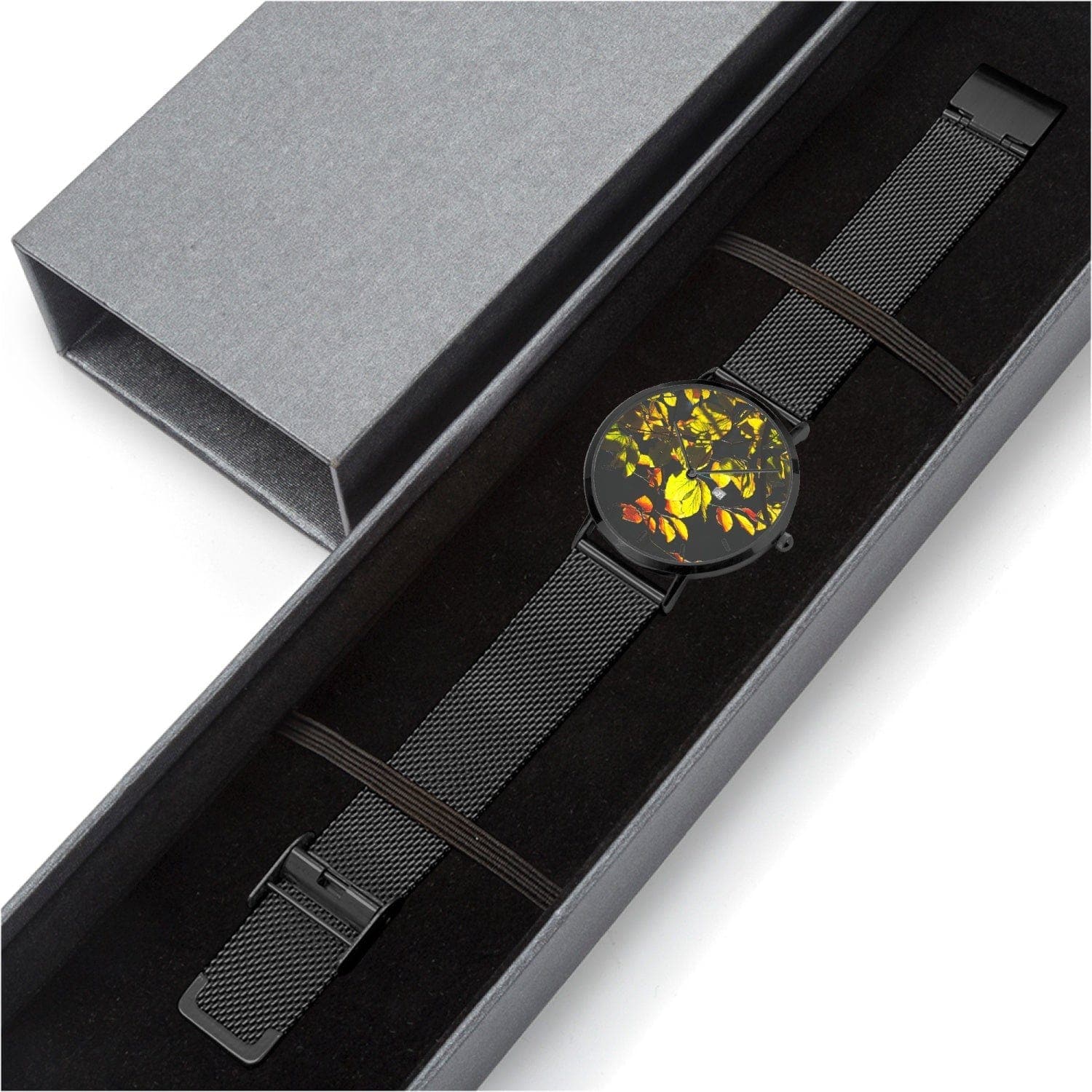 Yellow beech leafes. Stainless Steel Perpetual Calendar Quartz Watch (With Indicators), by Sensus Studio Design