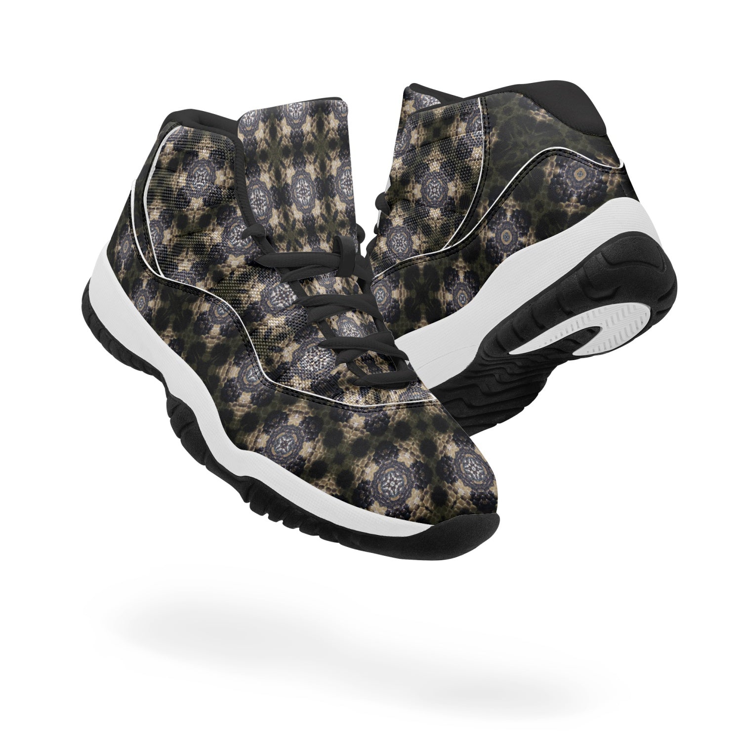 Rattles snake crossed patterned  AJ11 Basketball Sneakers (Stripe Customizable), by Sensus Studio Design