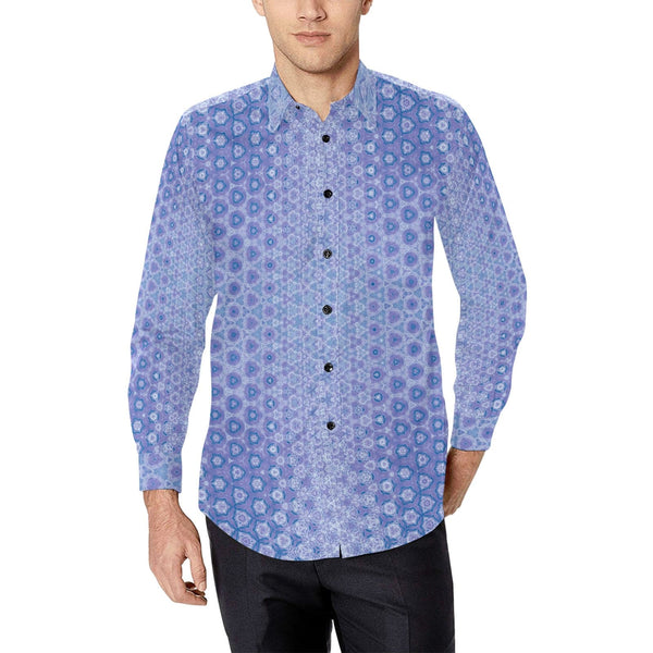 Blueish Purple Fantasy Patterned Comfort Fit Shirt for Men Long Sleeve Shirt (Without Pocket)