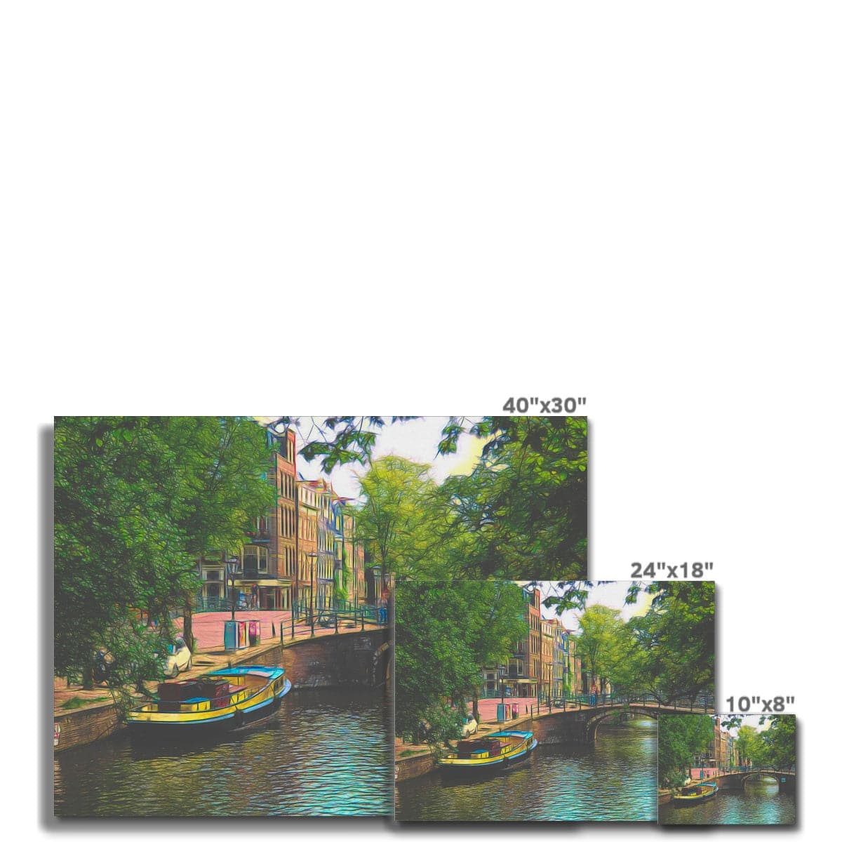 Boat and bridge in Amsterdam,   Art on Canvas, by Ingrid Hütten