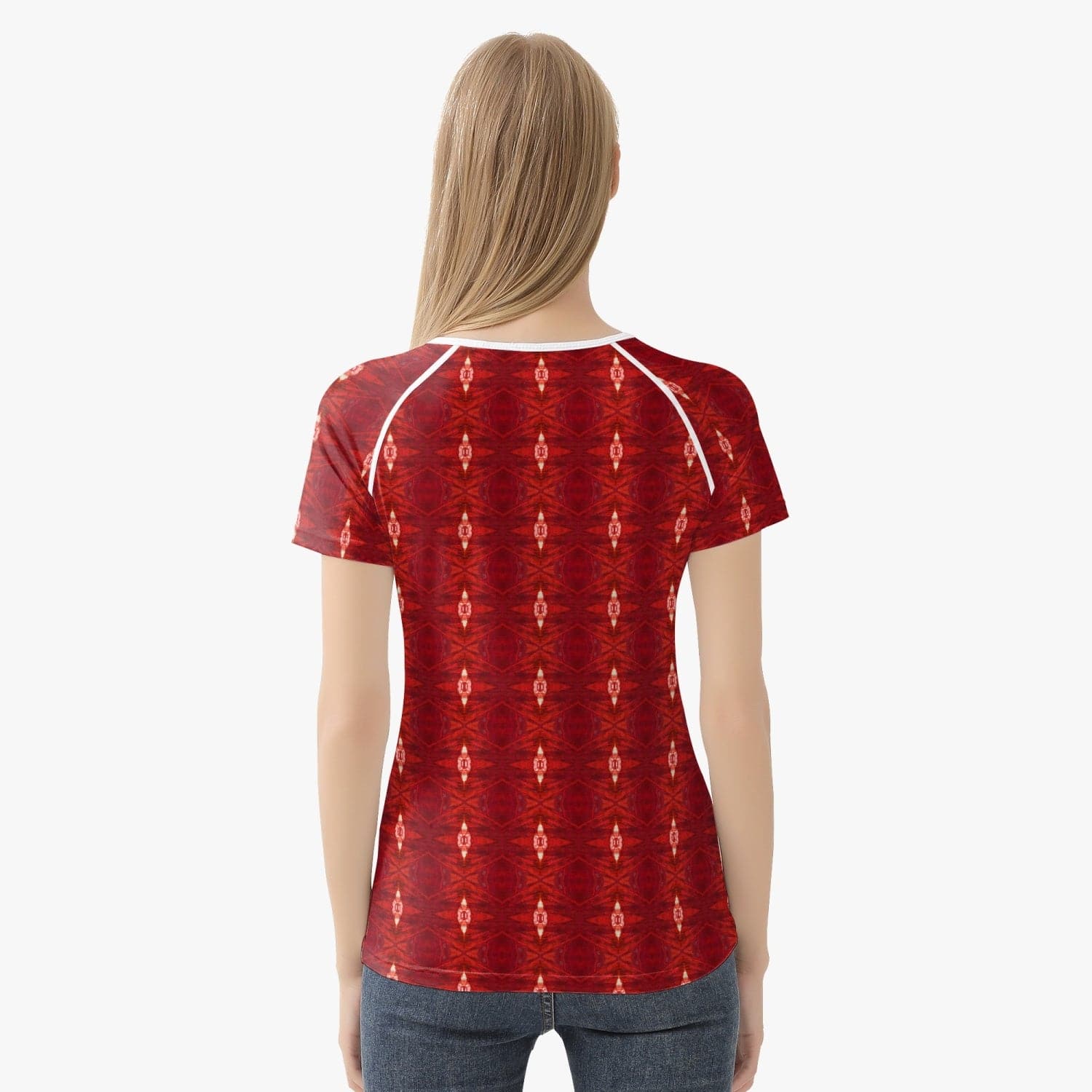 Red Bal Masqué, Handmade Stylish Women T-shirt Sports/ Yoga Top, by Sensus Studio Design