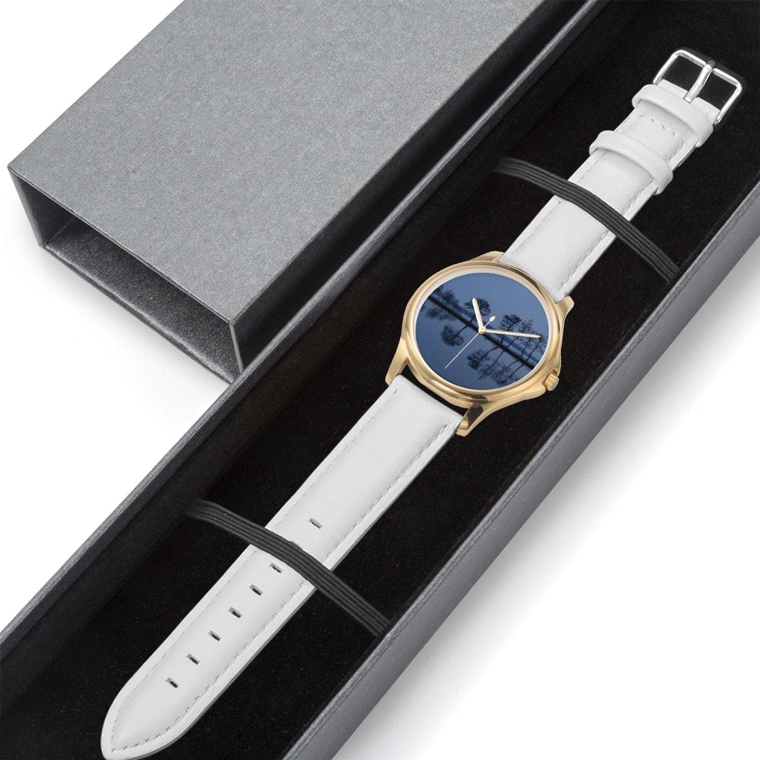 Quiet Times. Stylish Classic Leather Strap Quartz Watch (Gold) Designer watch by Sensus Studio Design