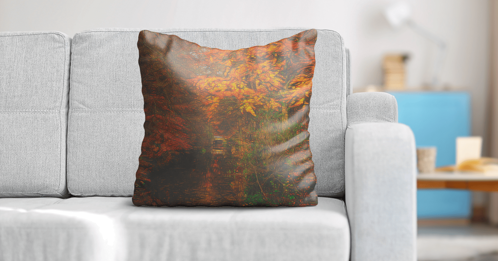Sunlit autumn forest, Meditation Pillow/Cushion Premium 60x60cm, by Sensus Studio Design