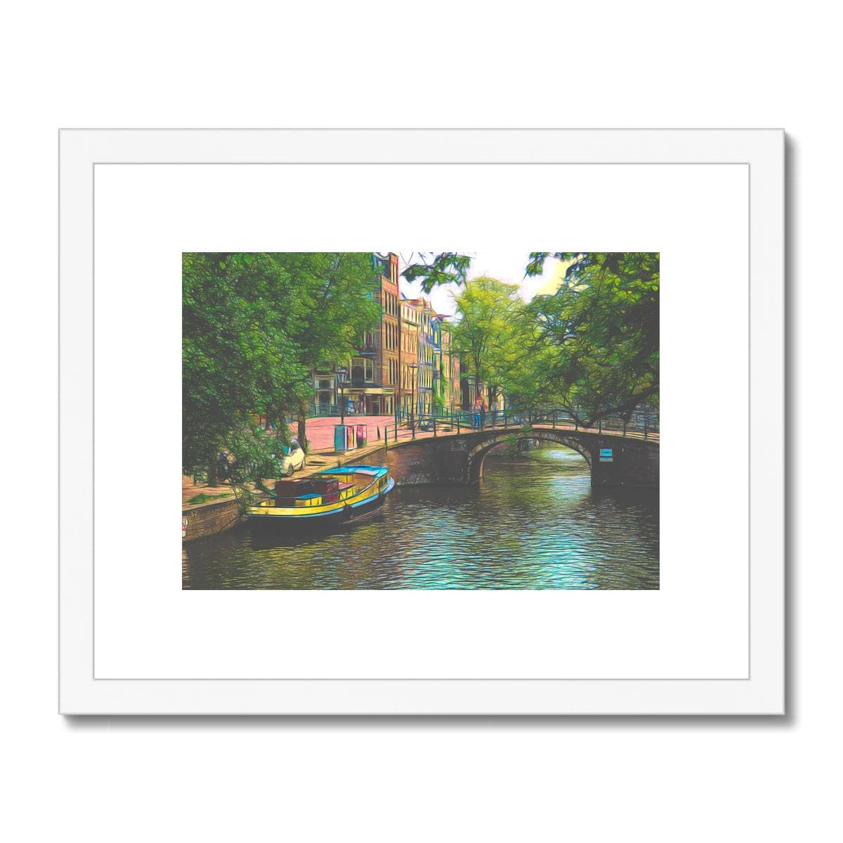 Boat and bridge in Amsterdam, Framed & Mounted Print, by Sensus Studio