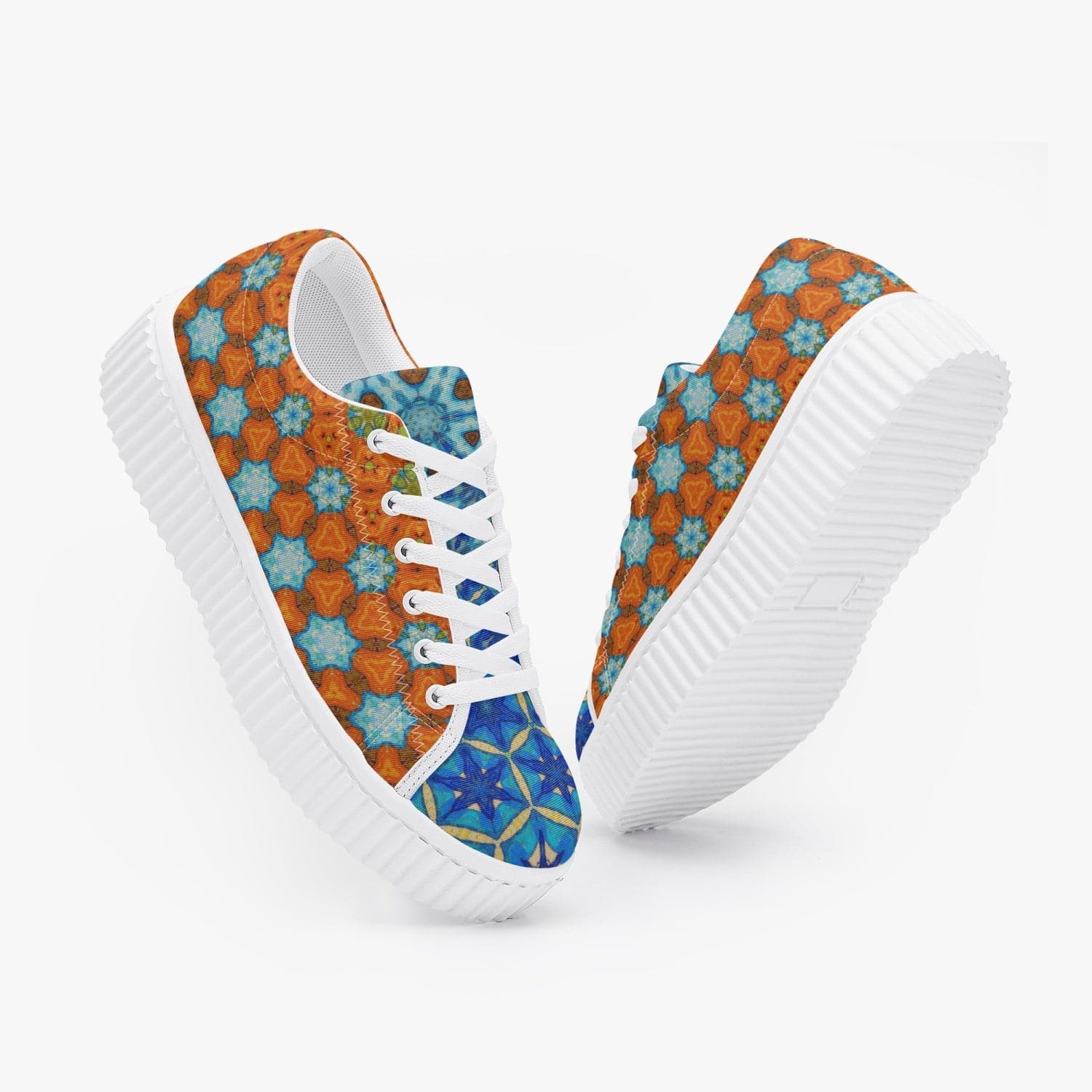 Orange and Blue Joy! Spring 2022 Trendy Women’s Low Top Platform Sneakers, by Sensus Studio Design