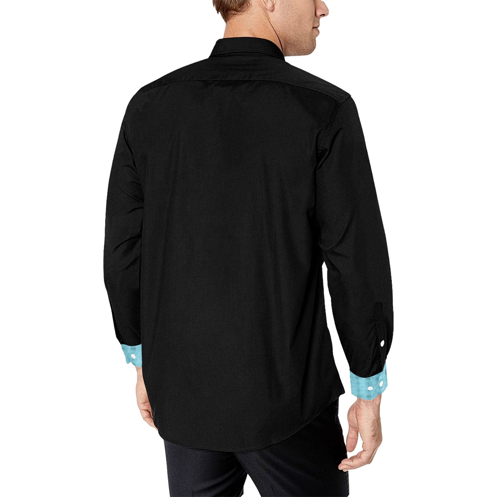 Black and Light Blue Line Patterned Easy Fit Longsleeve Shirt for Men Long Sleeve Shirt (Without Pocket)