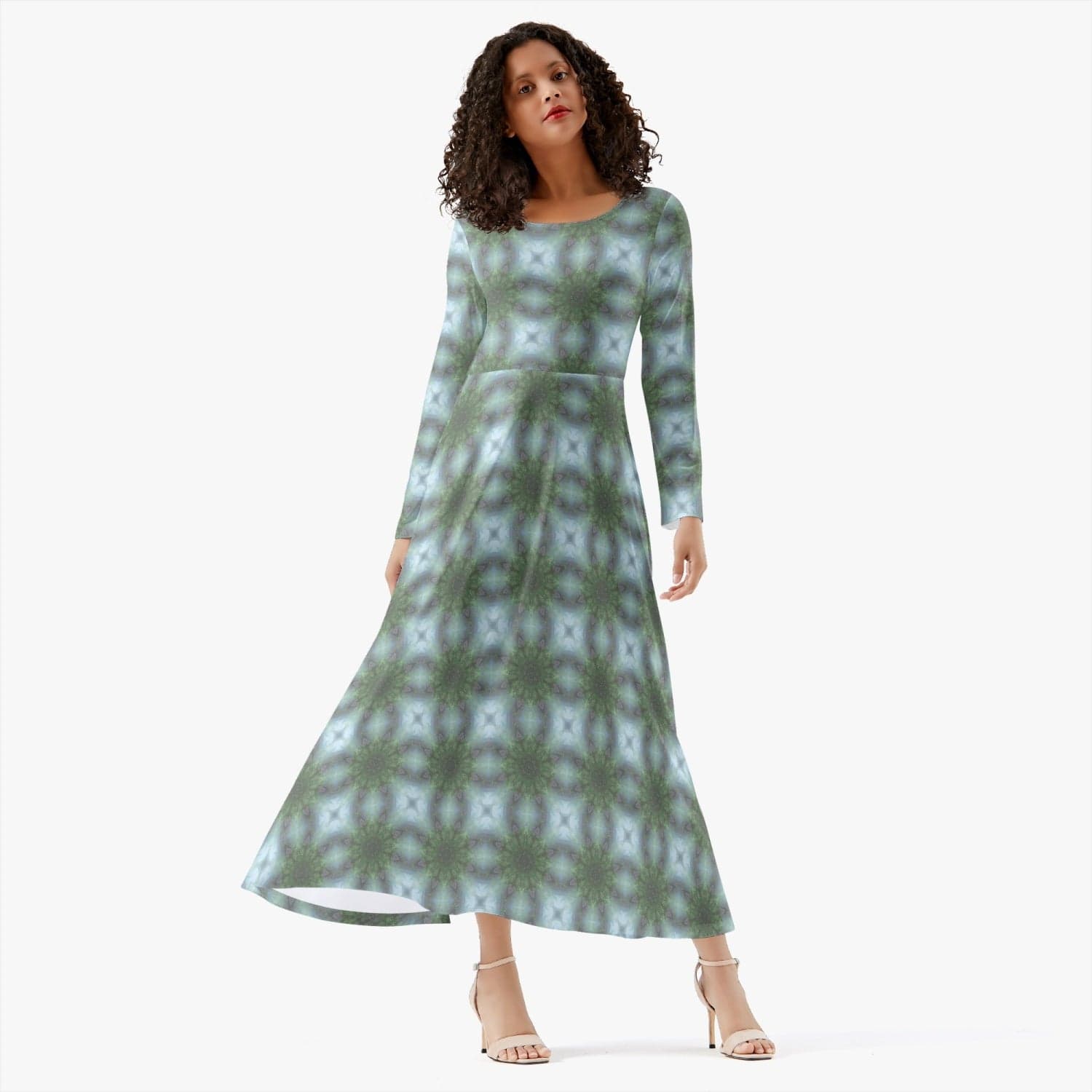 Mystic Green, Women's Long-Sleeve One-piece Dress
