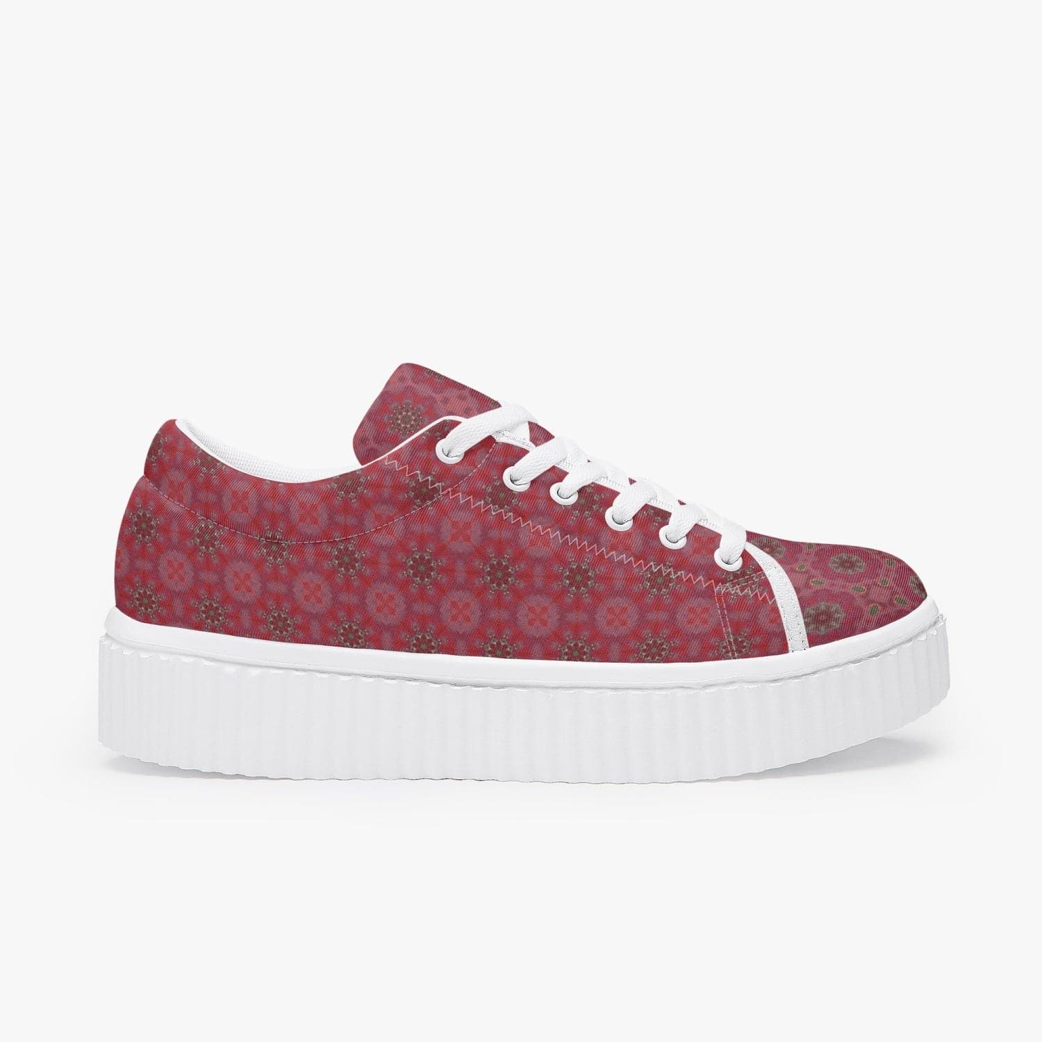 Red Wine rosy patterned Stylish Women’s Low Top Mesh Platform Sneakers, by Sensus Studio Design