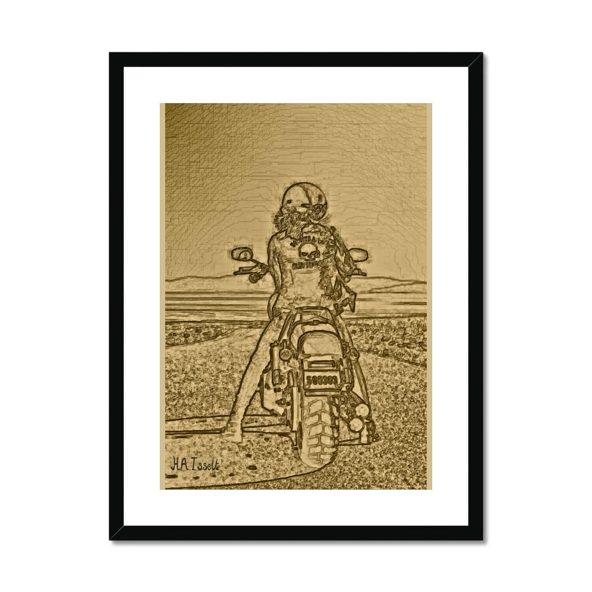 Biker Woman Gold Framed & Mounted Print