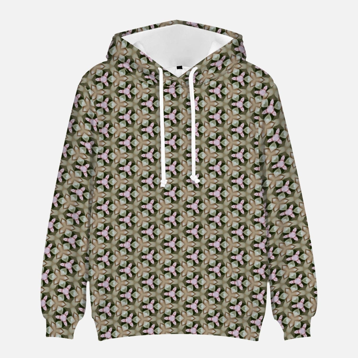 Sand ,green and pink patterned trendy  Round Collar Hoodie, by Sensus Studio Design